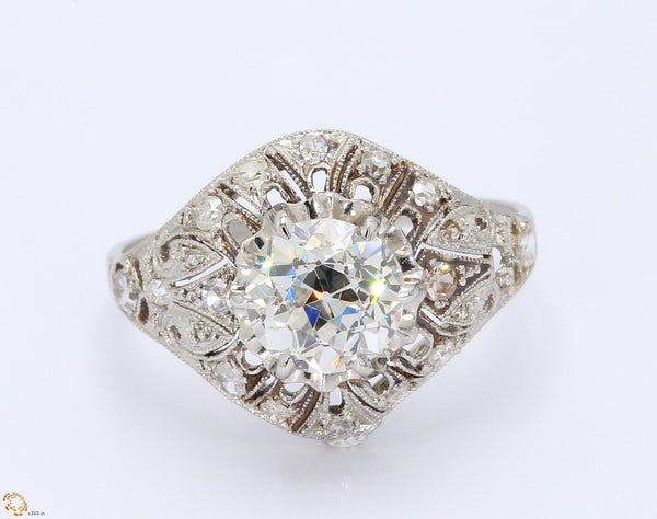 1.43 Carat Old European Shape I-SI1 Diamond Platinum Wedding Ring