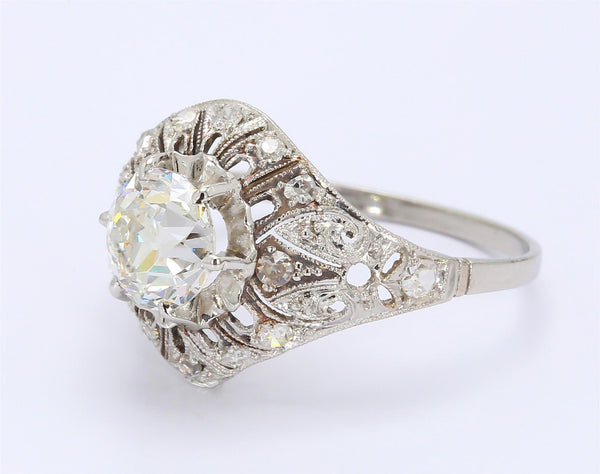 1.43 Carat Old European Shape I-SI1 Diamond Platinum Wedding Ring