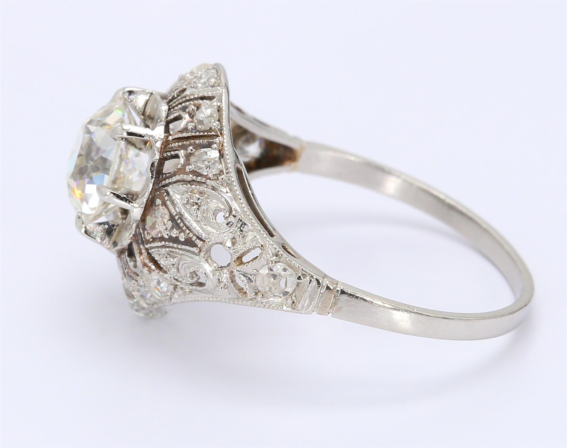 1.43 Carat Old European Shape I-SI1 Diamond Platinum Wedding Ring
