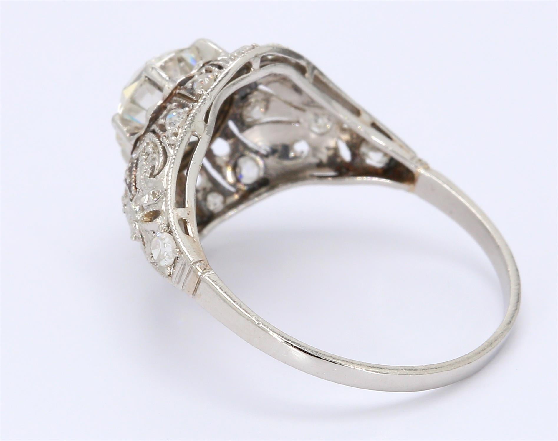 1.43 Carat Old European Shape I-SI1 Diamond Platinum Wedding Ring