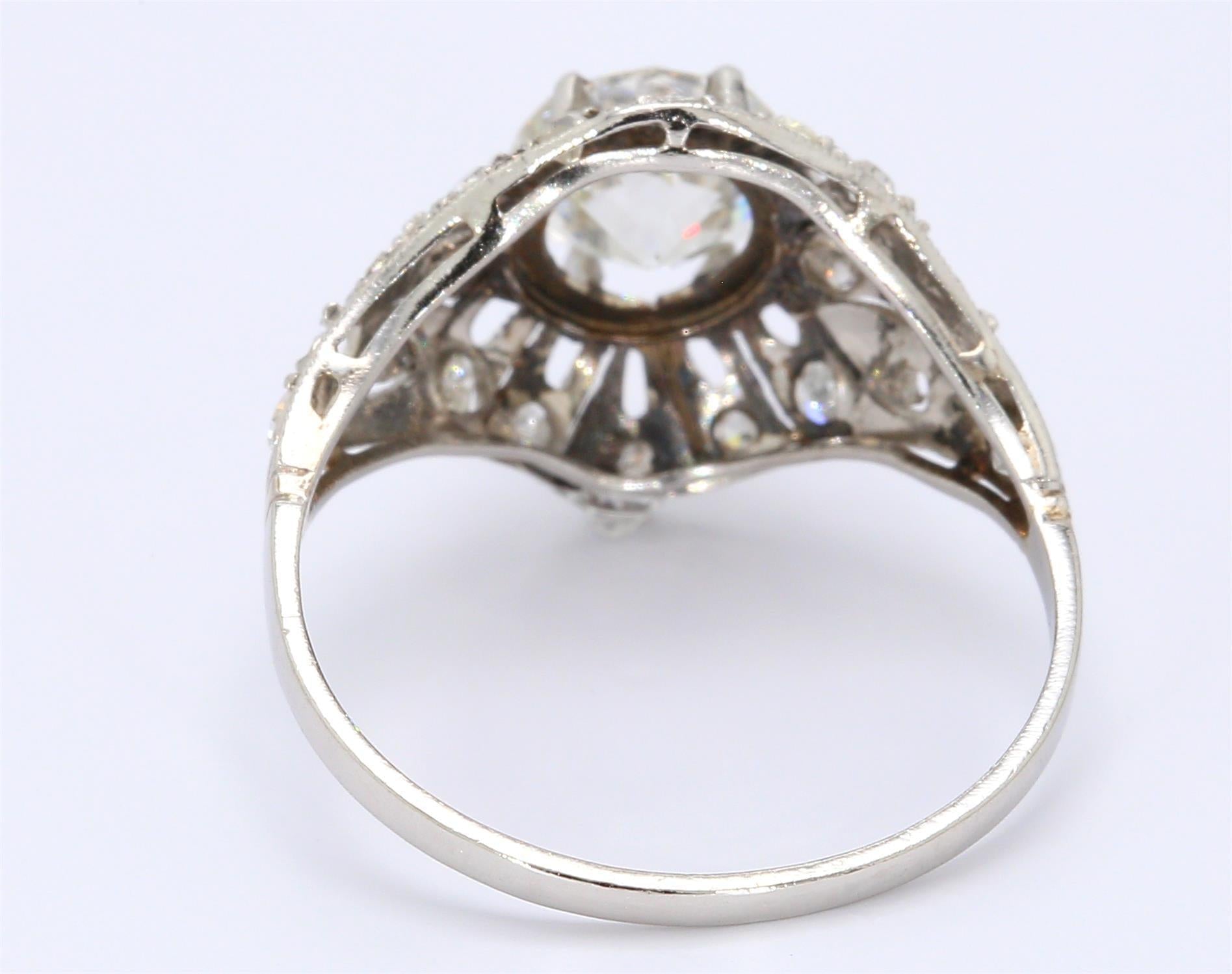 1.43 Carat Old European Shape I-SI1 Diamond Platinum Wedding Ring