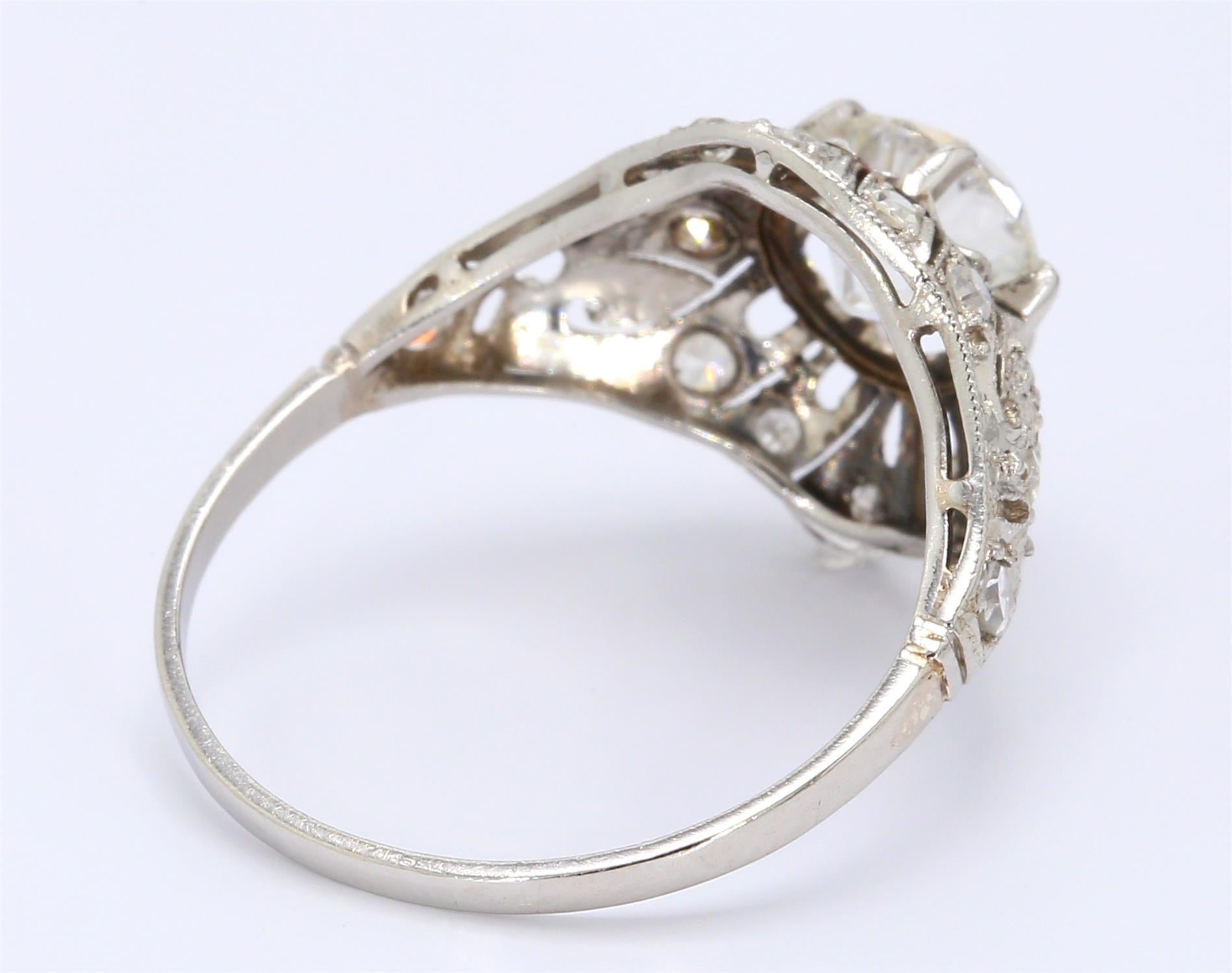 1.43 Carat Old European Shape I-SI1 Diamond Platinum Wedding Ring