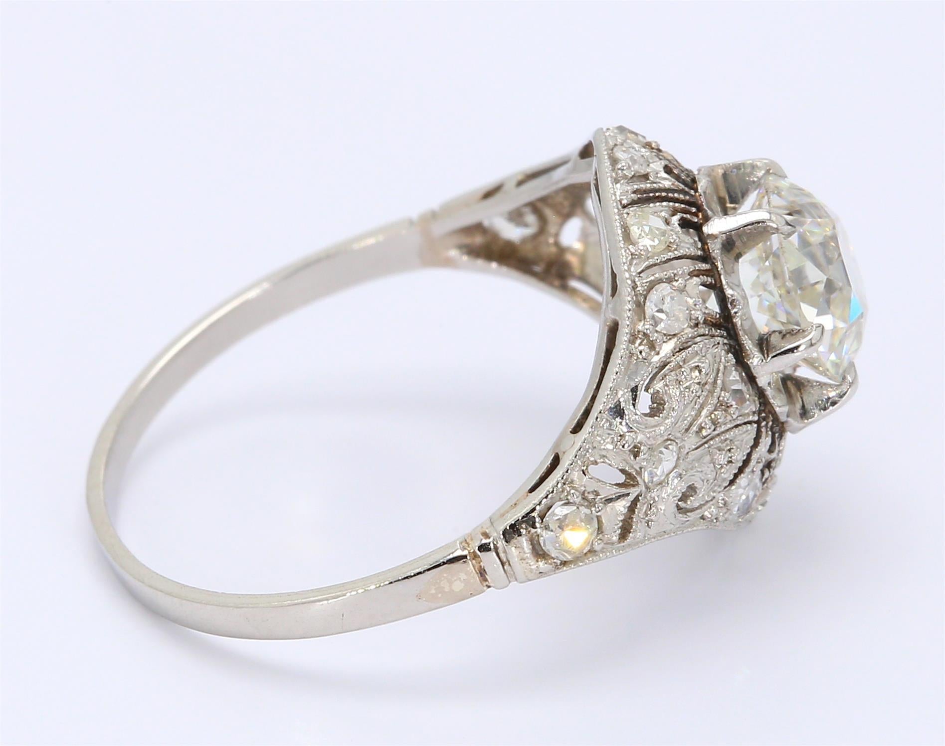 1.43 Carat Old European Shape I-SI1 Diamond Platinum Wedding Ring