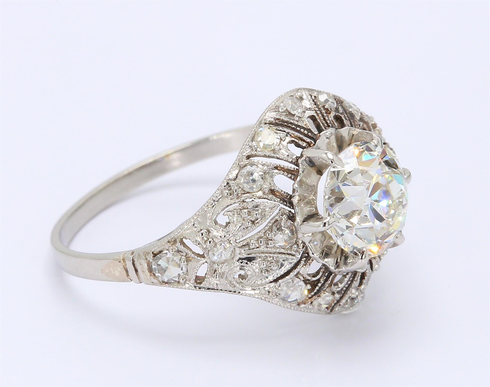 1.43 Carat Old European Shape I-SI1 Diamond Platinum Wedding Ring