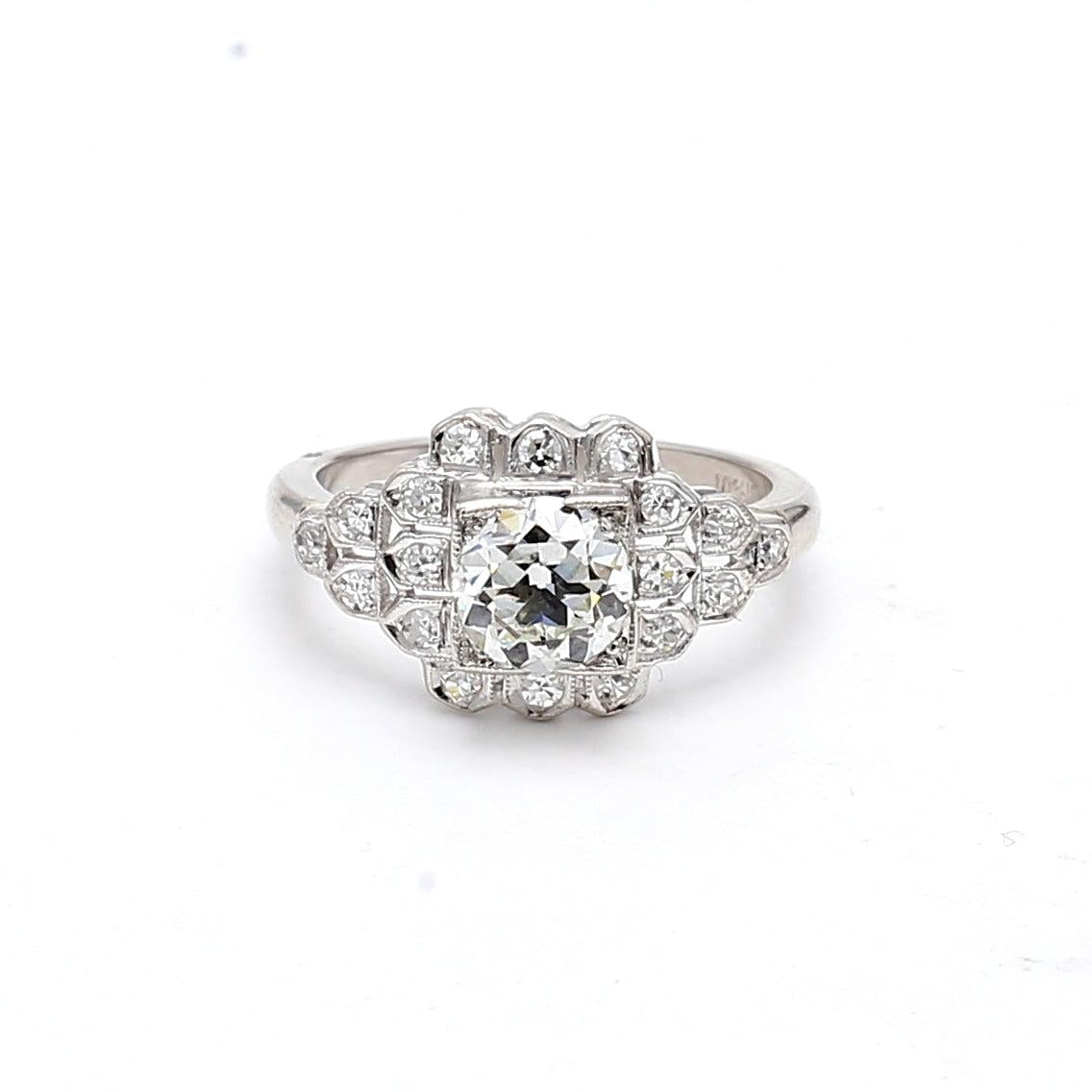 1.44 Carat Old European Cut I VVS1 Diamond Platinum Art Deco Ring