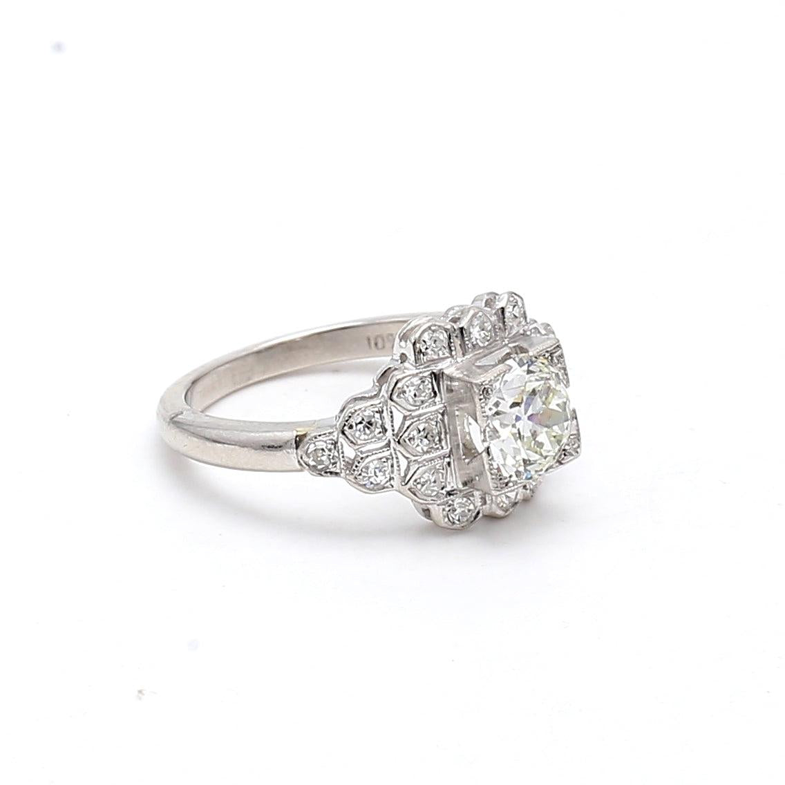 1.44 Carat Old European Cut I VVS1 Diamond Platinum Art Deco Ring