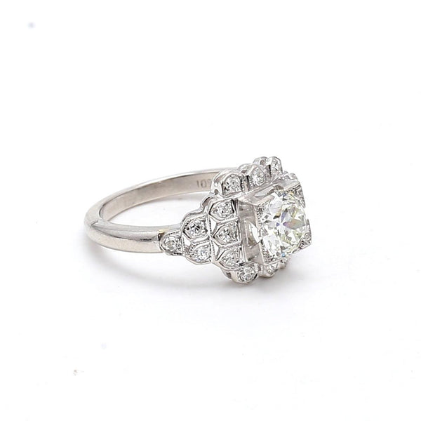 1.44 Carat Old European Cut I VVS1 Diamond Platinum Art Deco Ring