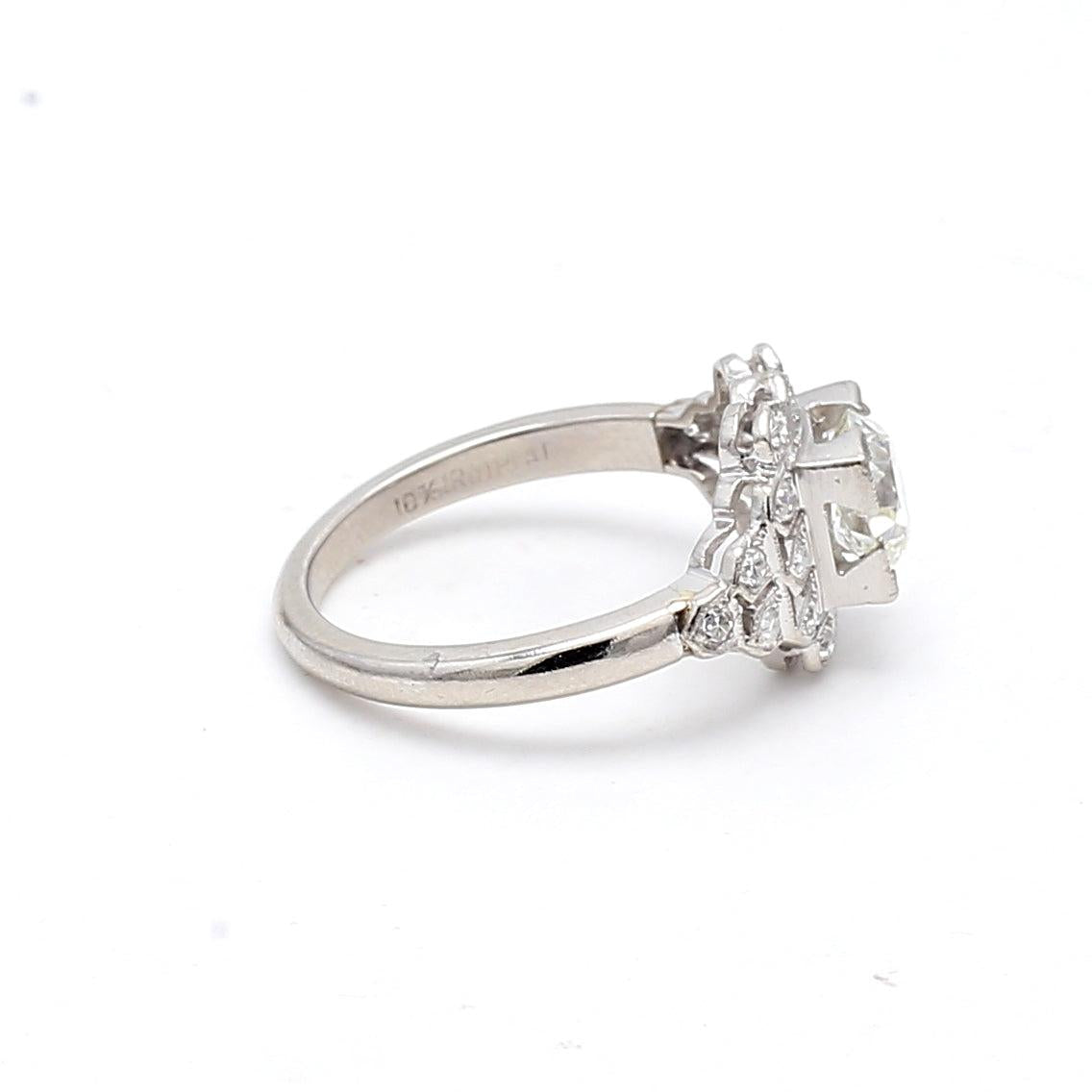 1.44 Carat Old European Cut I VVS1 Diamond Platinum Art Deco Ring