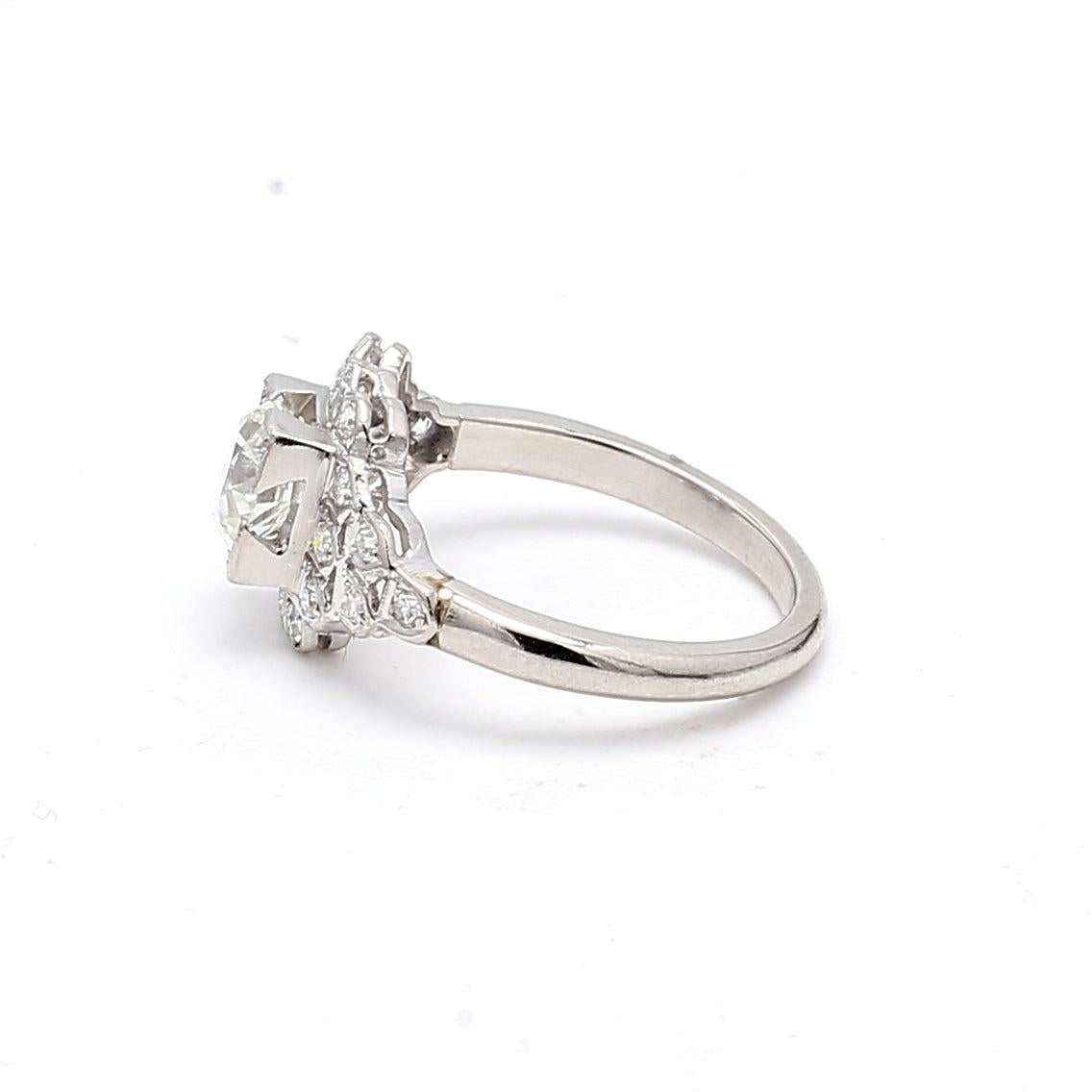 1.44 Carat Old European Cut I VVS1 Diamond Platinum Art Deco Ring