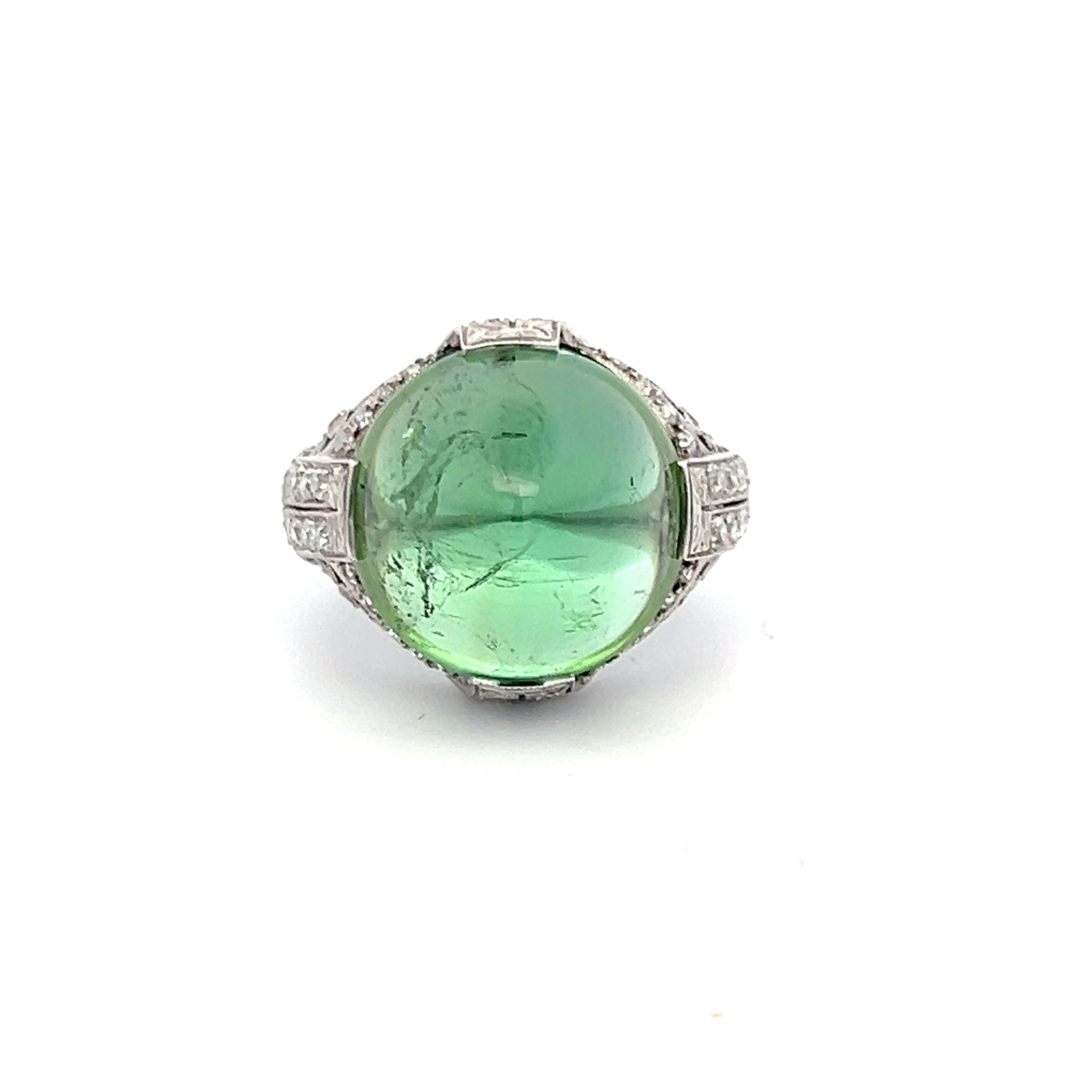15.00 Carat Peridot 0.60 Carat Round Brilliant Diamond Platinum Cocktail Ring