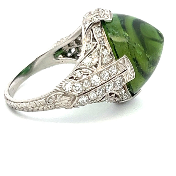 15.00 Carat Peridot 0.60 Carat Round Brilliant Diamond Platinum Cocktail Ring