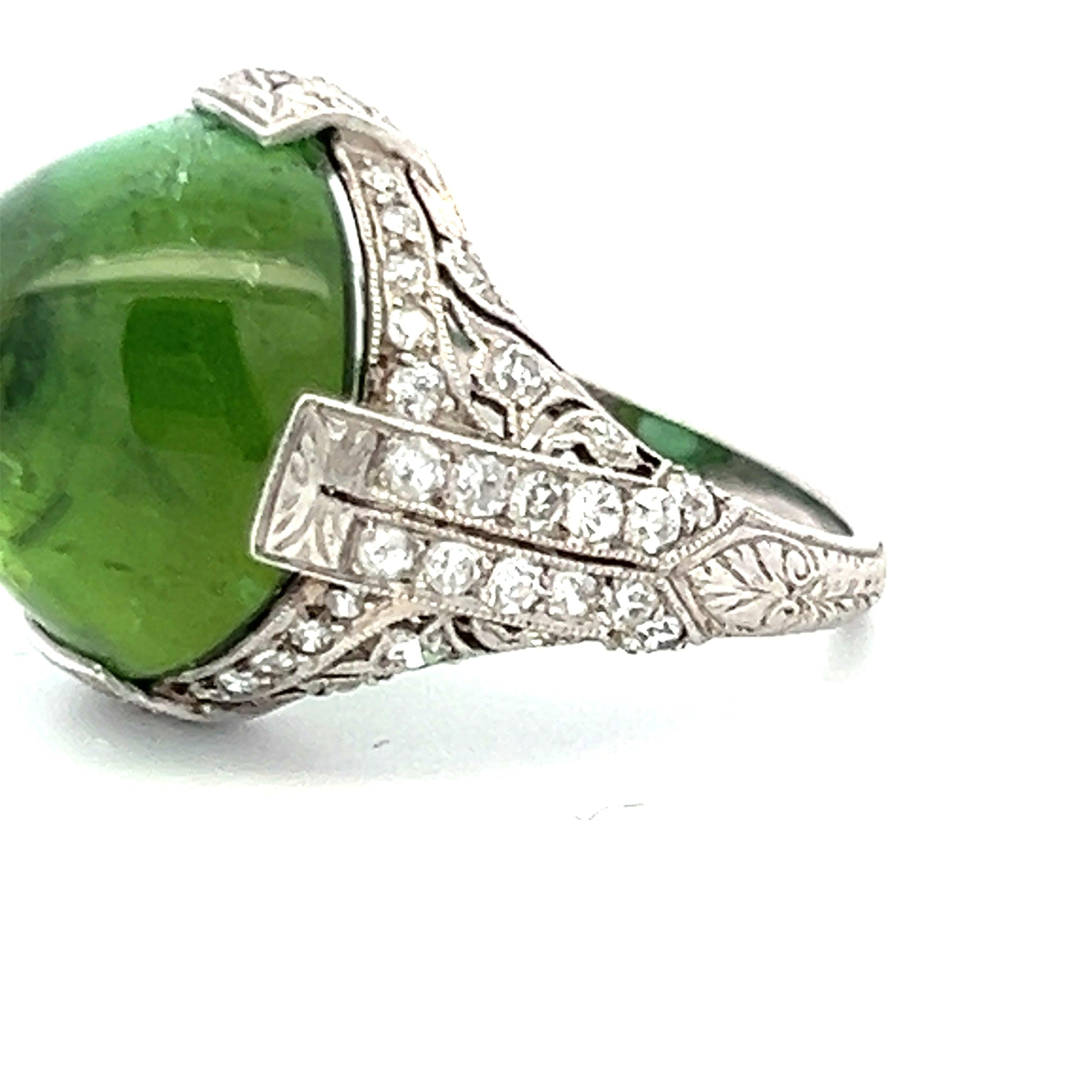 15.00 Carat Peridot 0.60 Carat Round Brilliant Diamond Platinum Cocktail Ring
