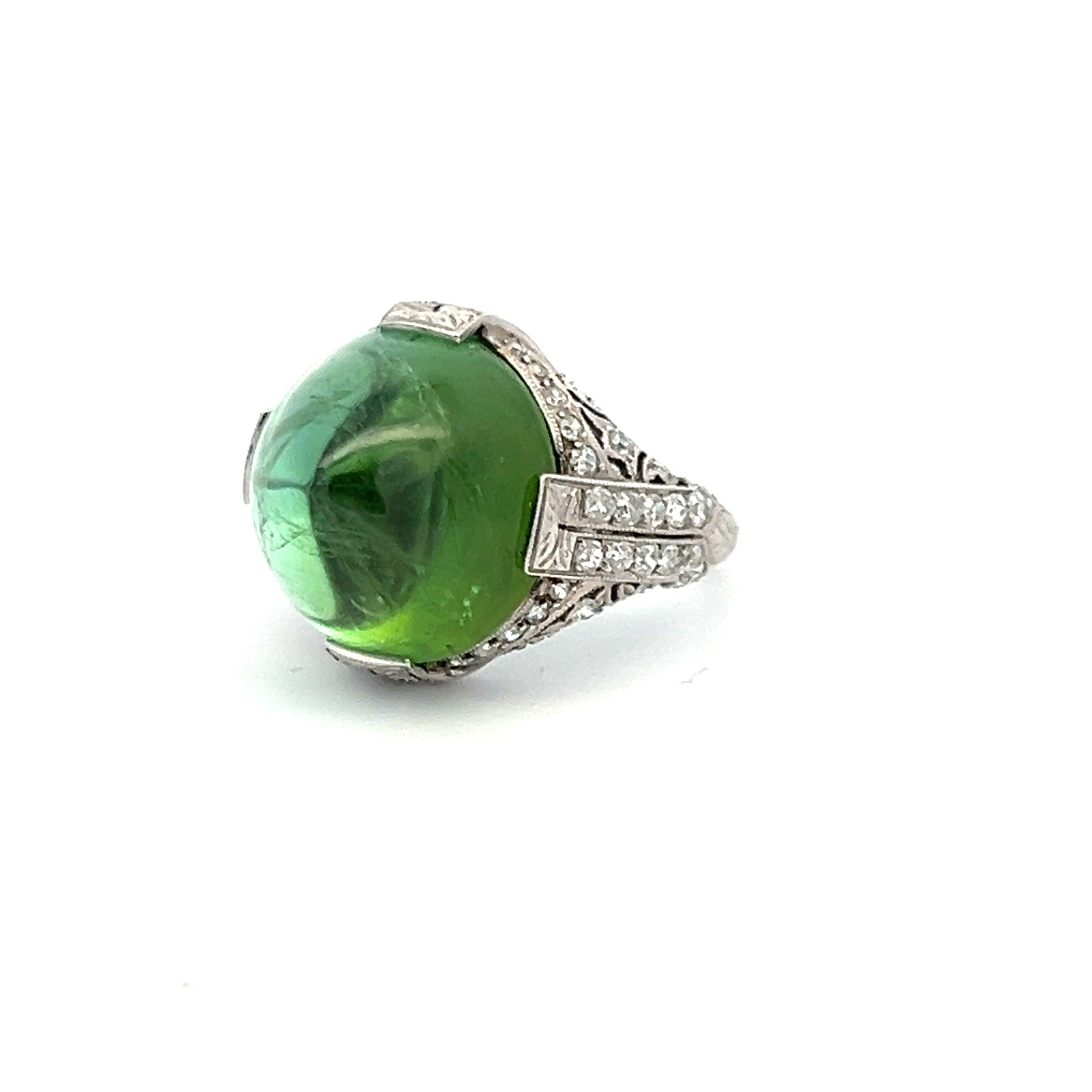 15.00 Carat Peridot 0.60 Carat Round Brilliant Diamond Platinum Cocktail Ring