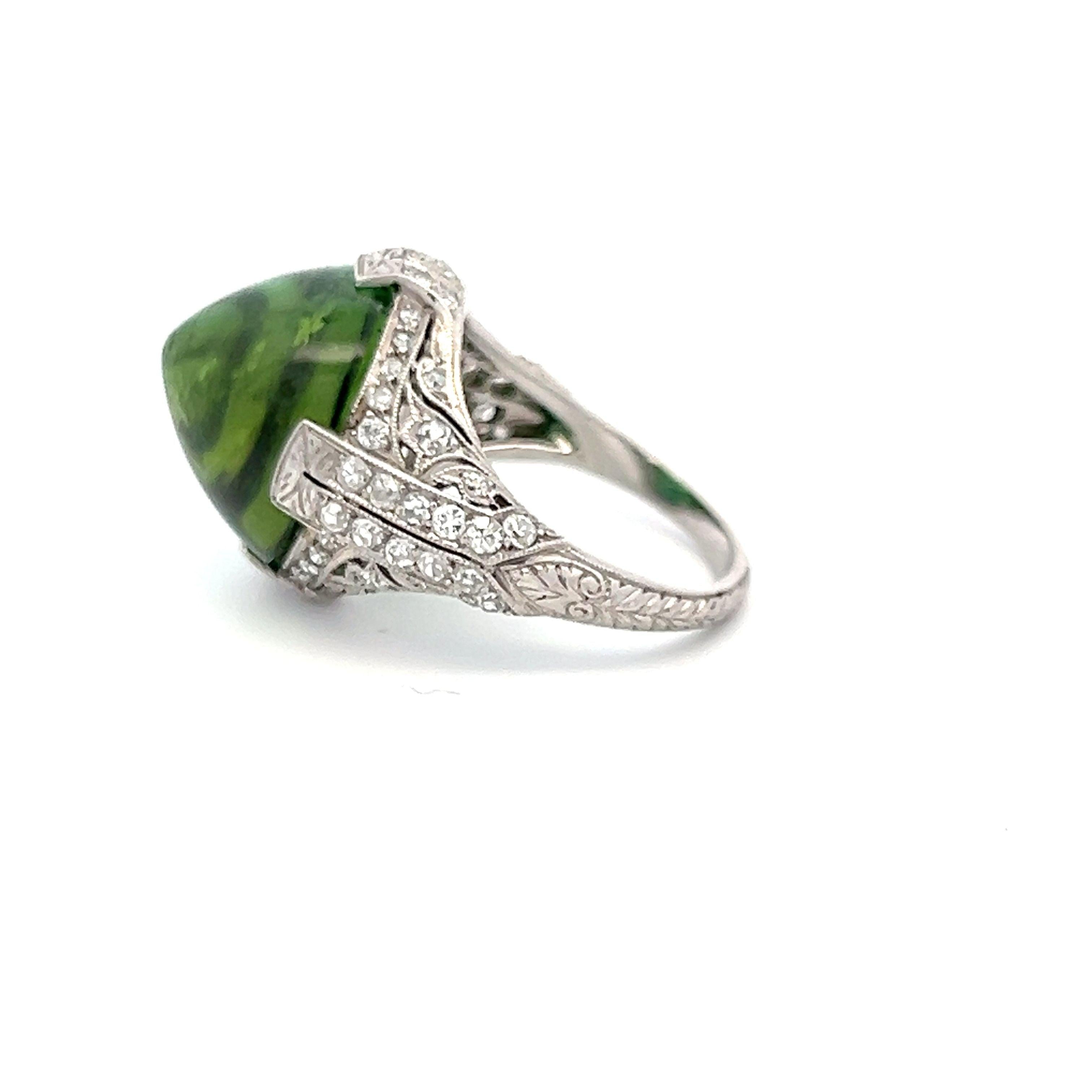 15.00 Carat Peridot 0.60 Carat Round Brilliant Diamond Platinum Cocktail Ring