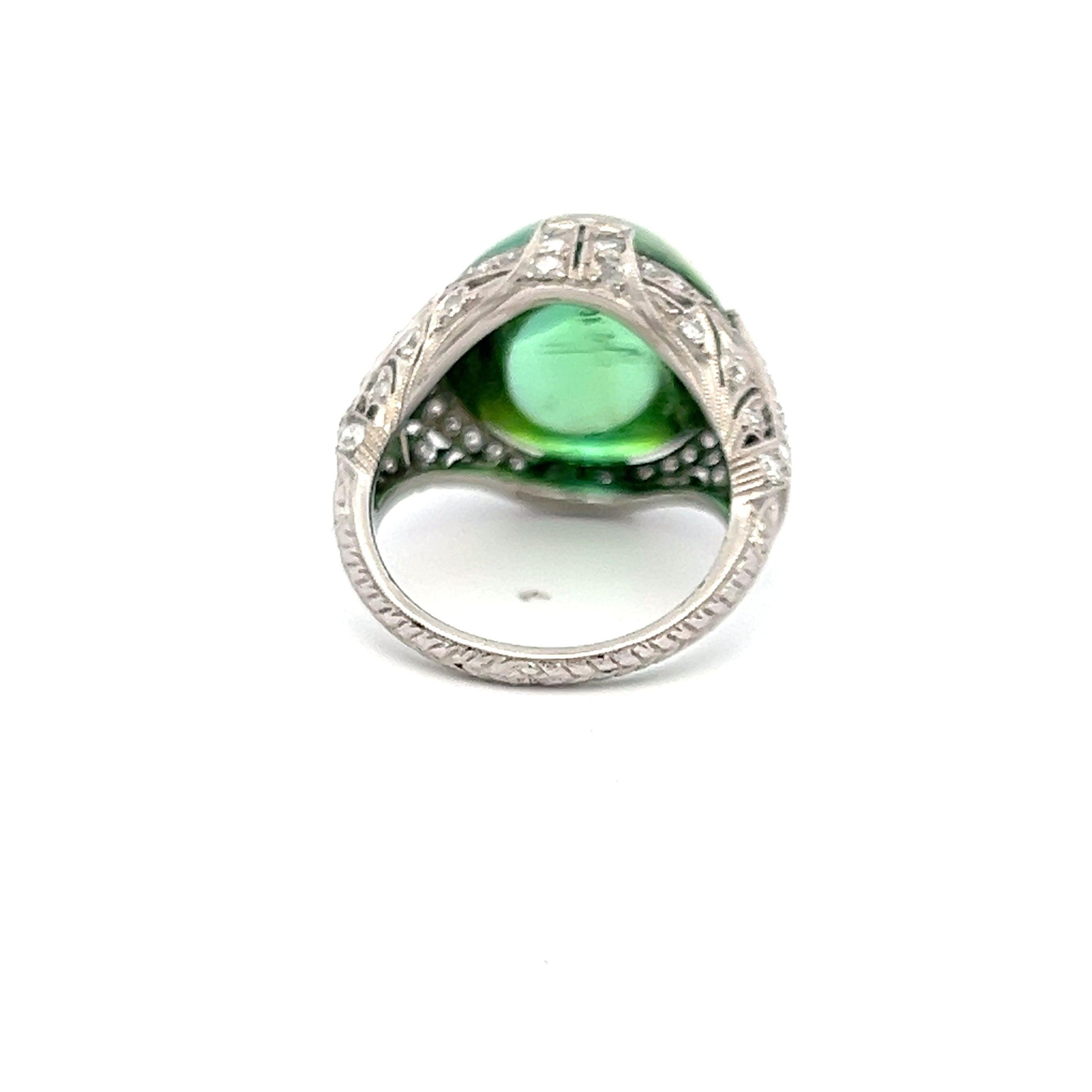 15.00 Carat Peridot 0.60 Carat Round Brilliant Diamond Platinum Cocktail Ring