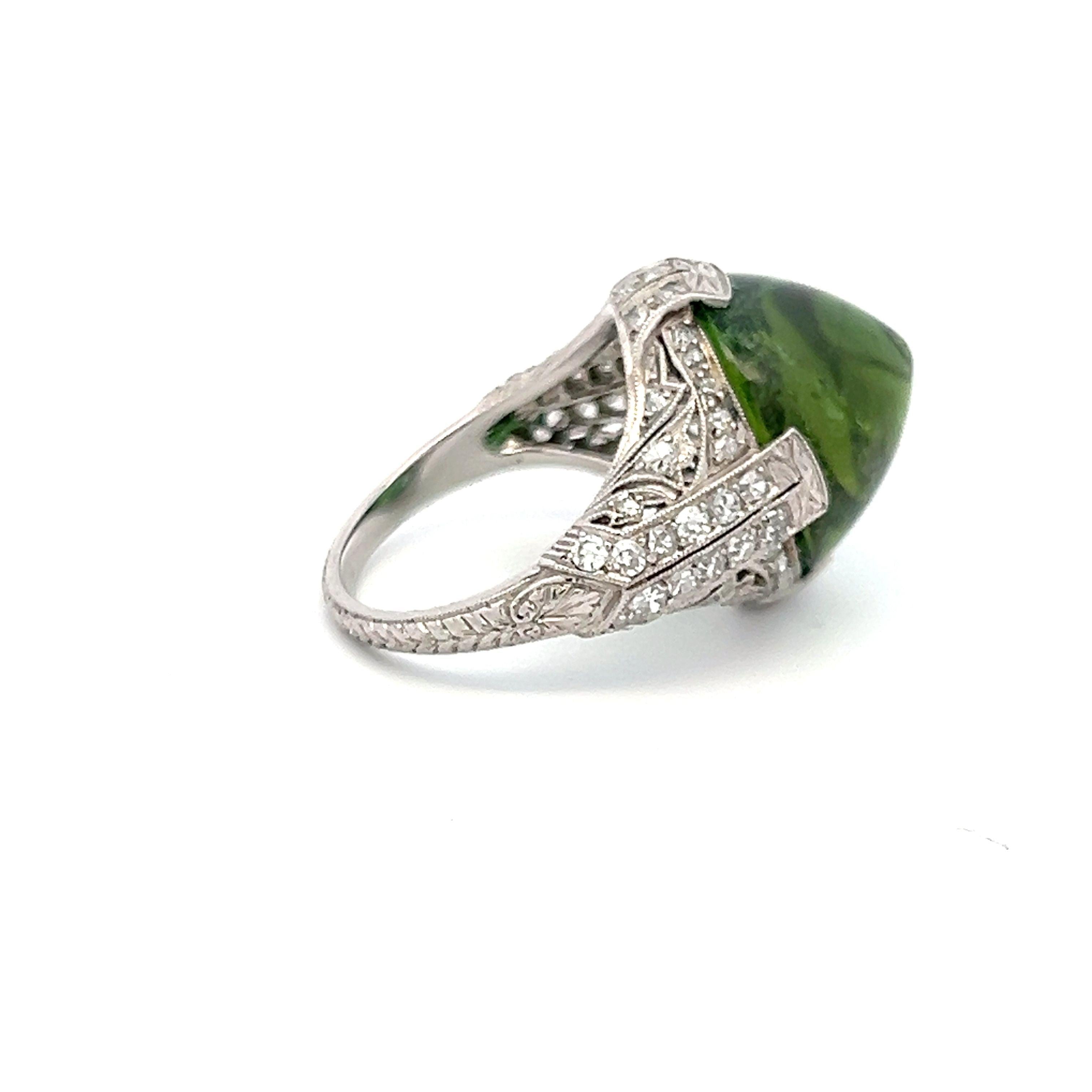 15.00 Carat Peridot 0.60 Carat Round Brilliant Diamond Platinum Cocktail Ring