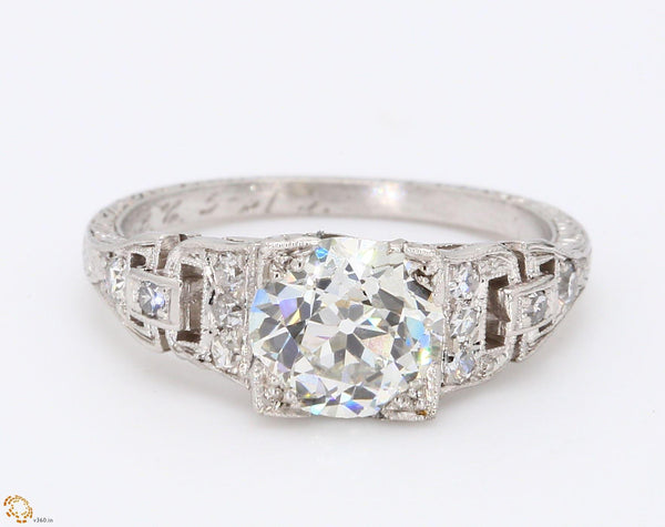 1.50 Carat Old European Cut Shape I-VS2 Diamond Gold Engagement Ring