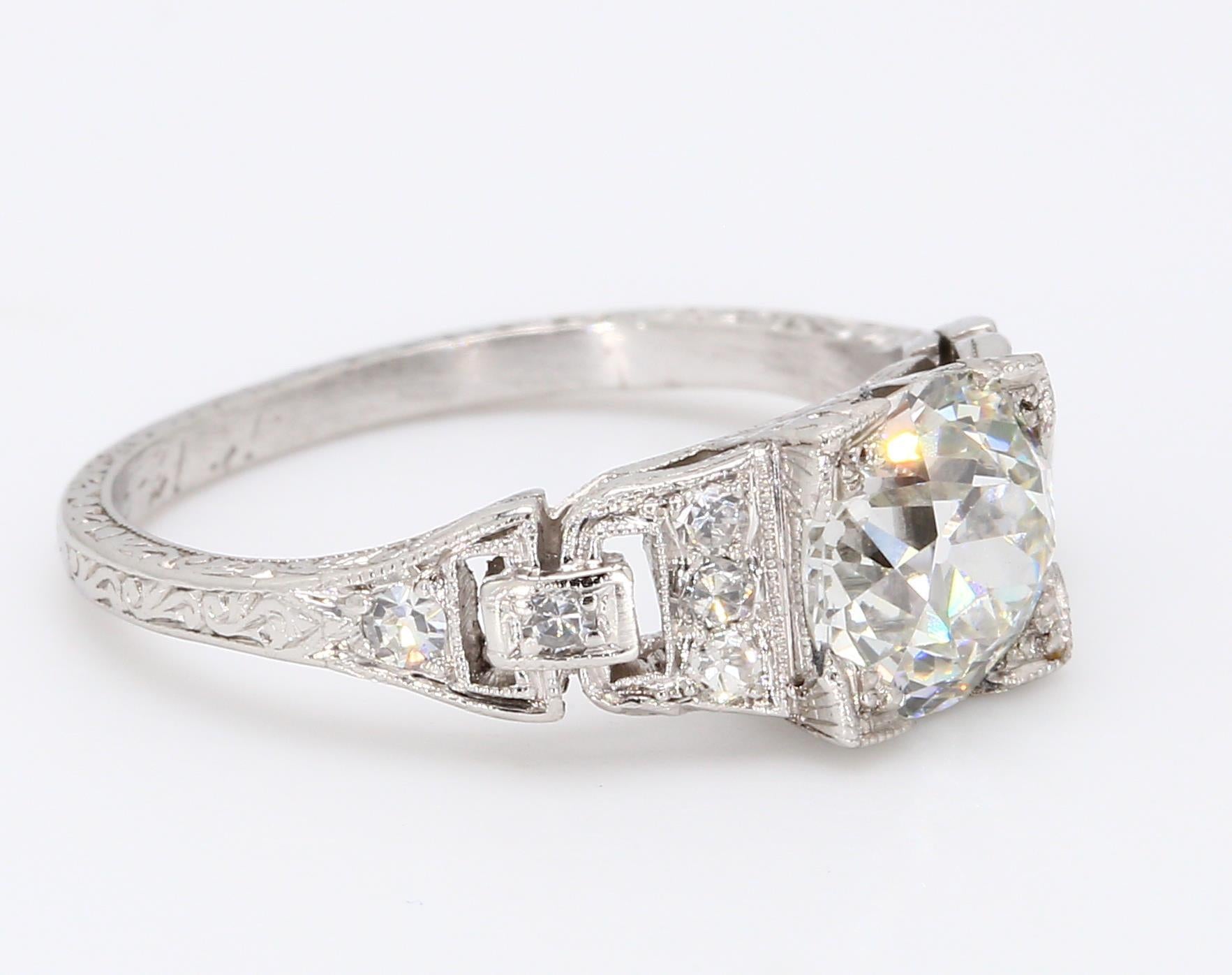 1.50 Carat Old European Cut Shape I-VS2 Diamond Gold Engagement Ring