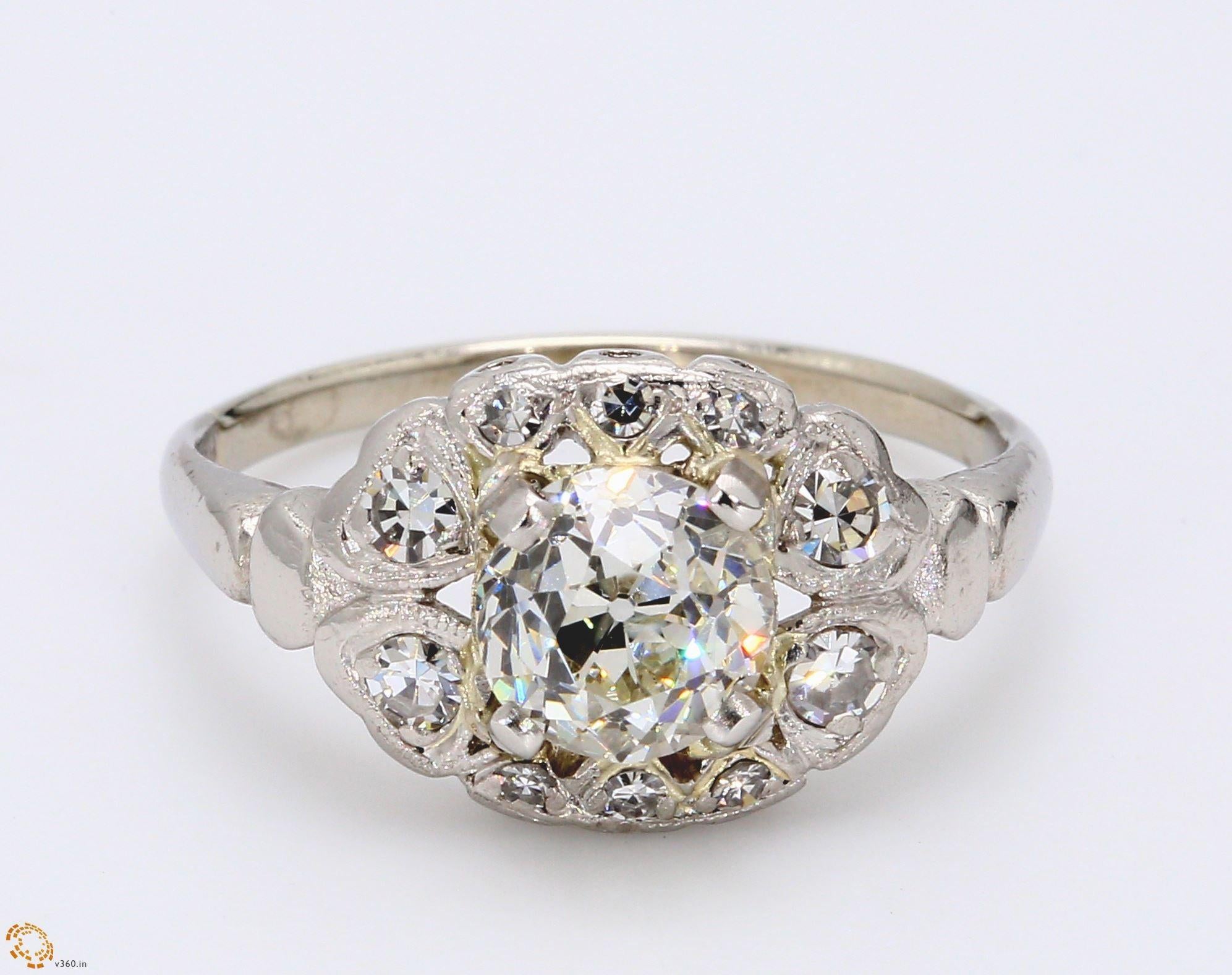 1.50 Carat Old European Cut Shape J-SI2 Diamond Platinum Wedding Ring