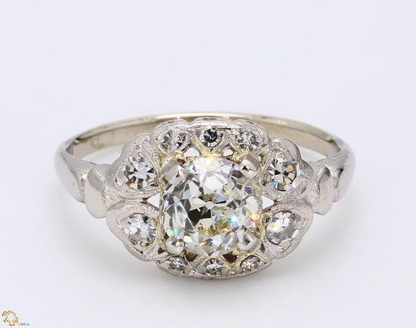 1.50 Carat Old European Cut Shape J-SI2 Diamond Platinum Wedding Ring