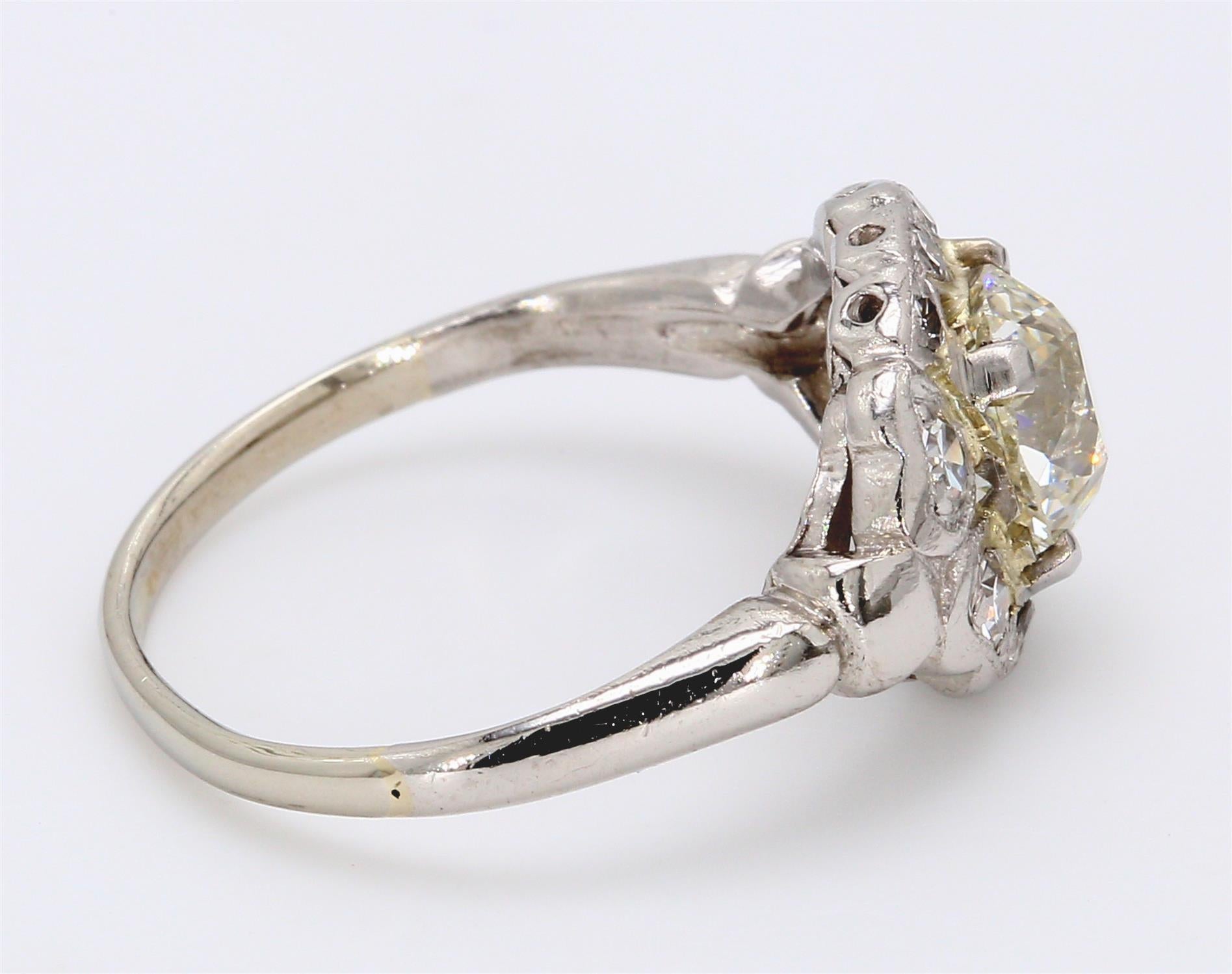 1.50 Carat Old European Cut Shape J-SI2 Diamond Platinum Wedding Ring