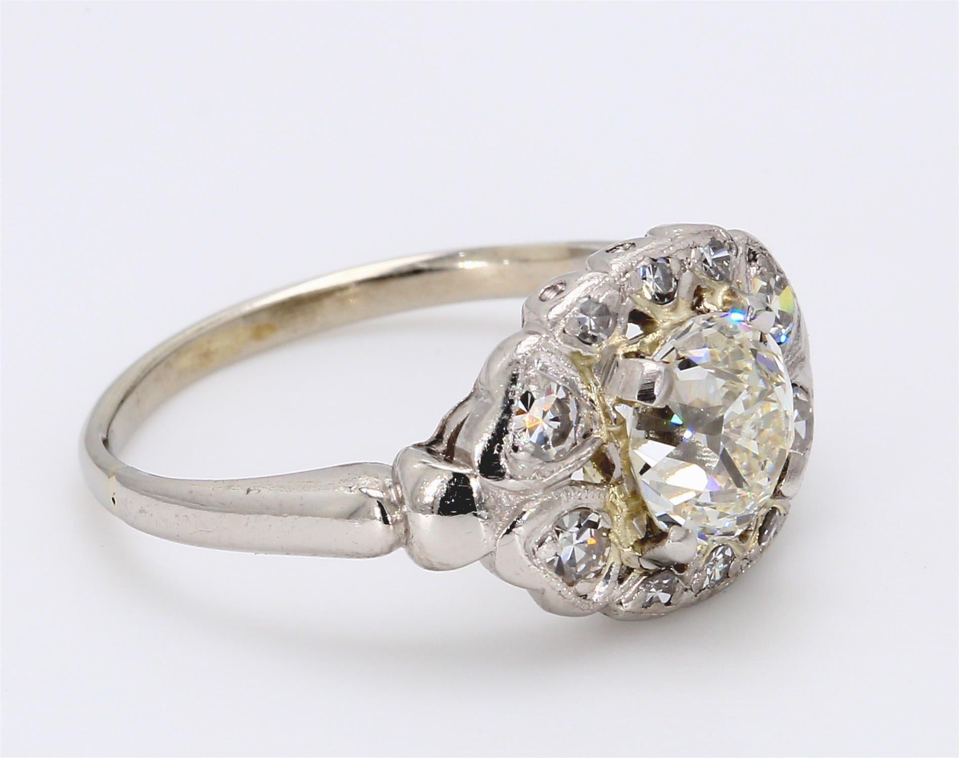 1.50 Carat Old European Cut Shape J-SI2 Diamond Platinum Wedding Ring