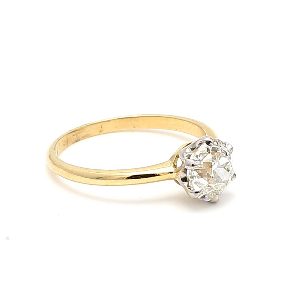 1.52 Carat Old European Cut J VS2 Diamond 18 Karat Yellow Gold Engagement Ring
