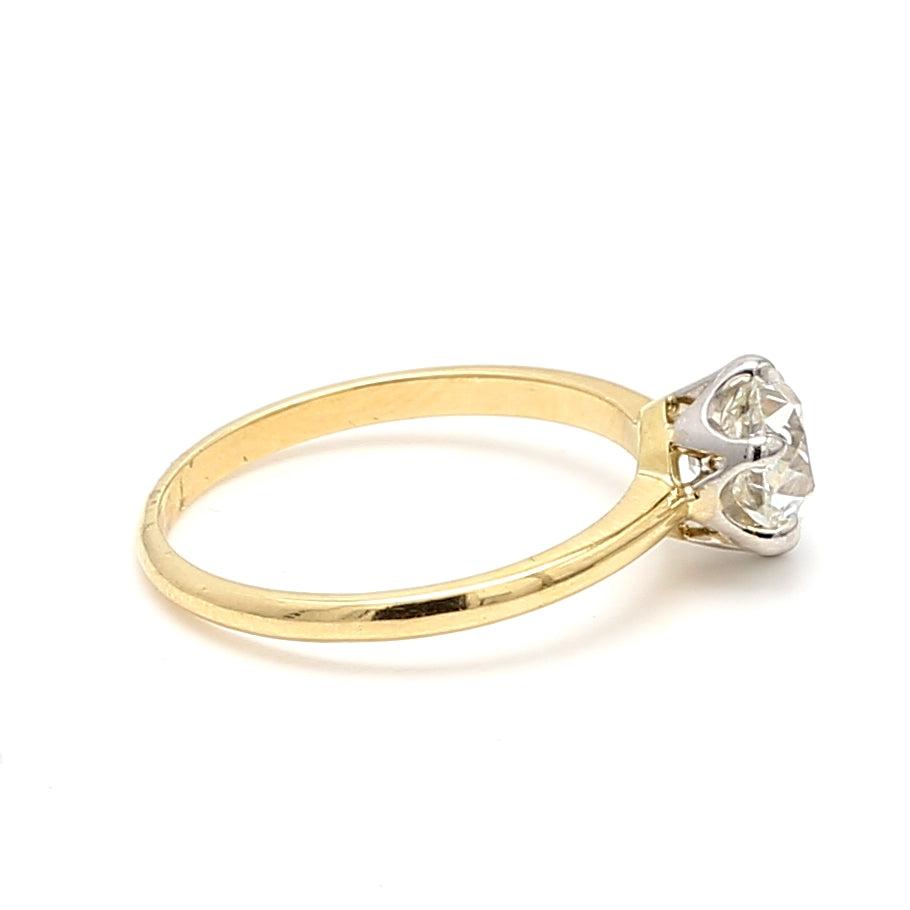 1.52 Carat Old European Cut J VS2 Diamond 18 Karat Yellow Gold Engagement Ring