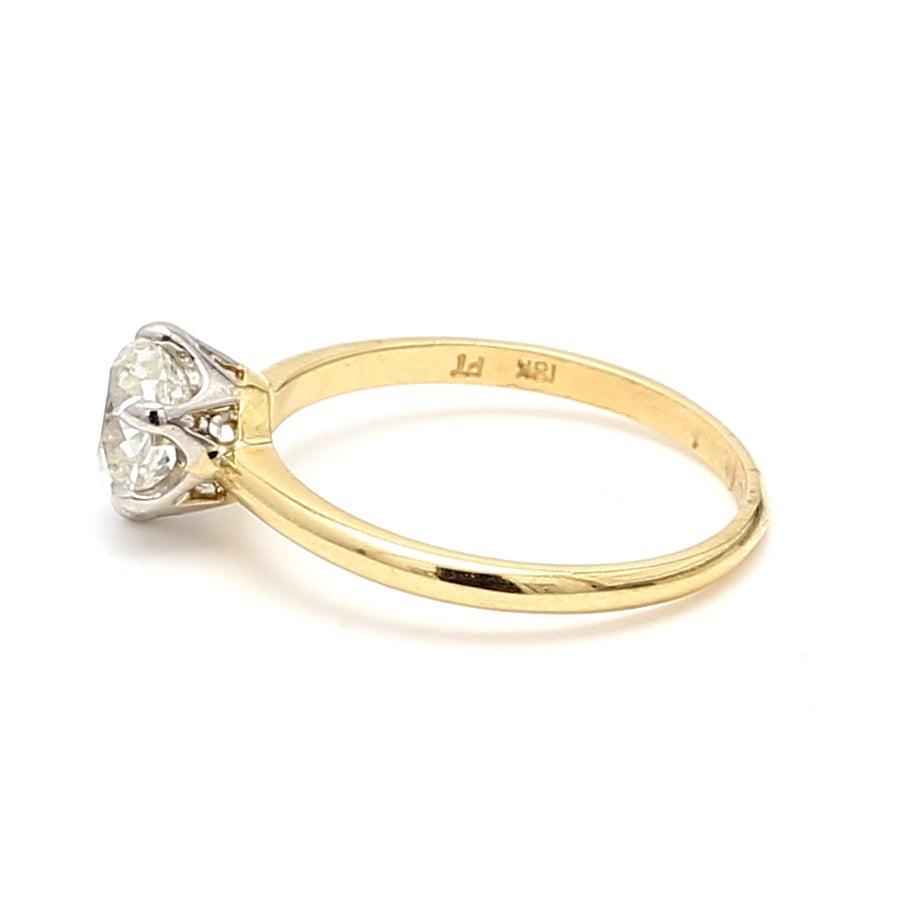 1.52 Carat Old European Cut J VS2 Diamond 18 Karat Yellow Gold Engagement Ring