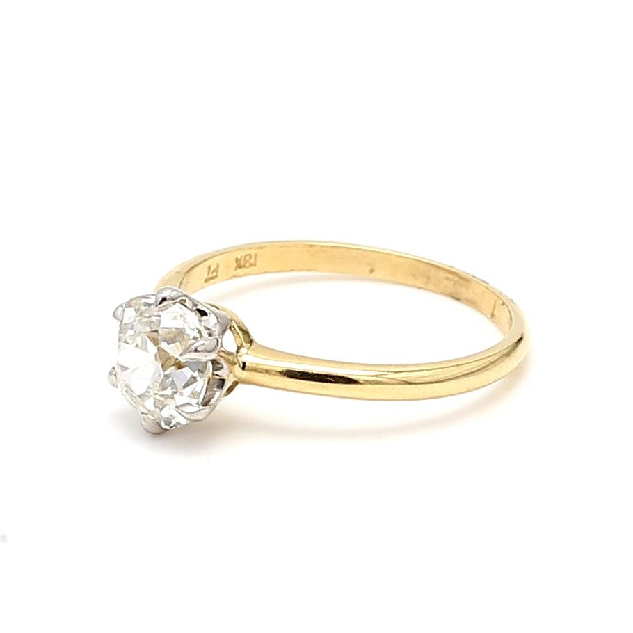 1.52 Carat Old European Cut J VS2 Diamond 18 Karat Yellow Gold Engagement Ring