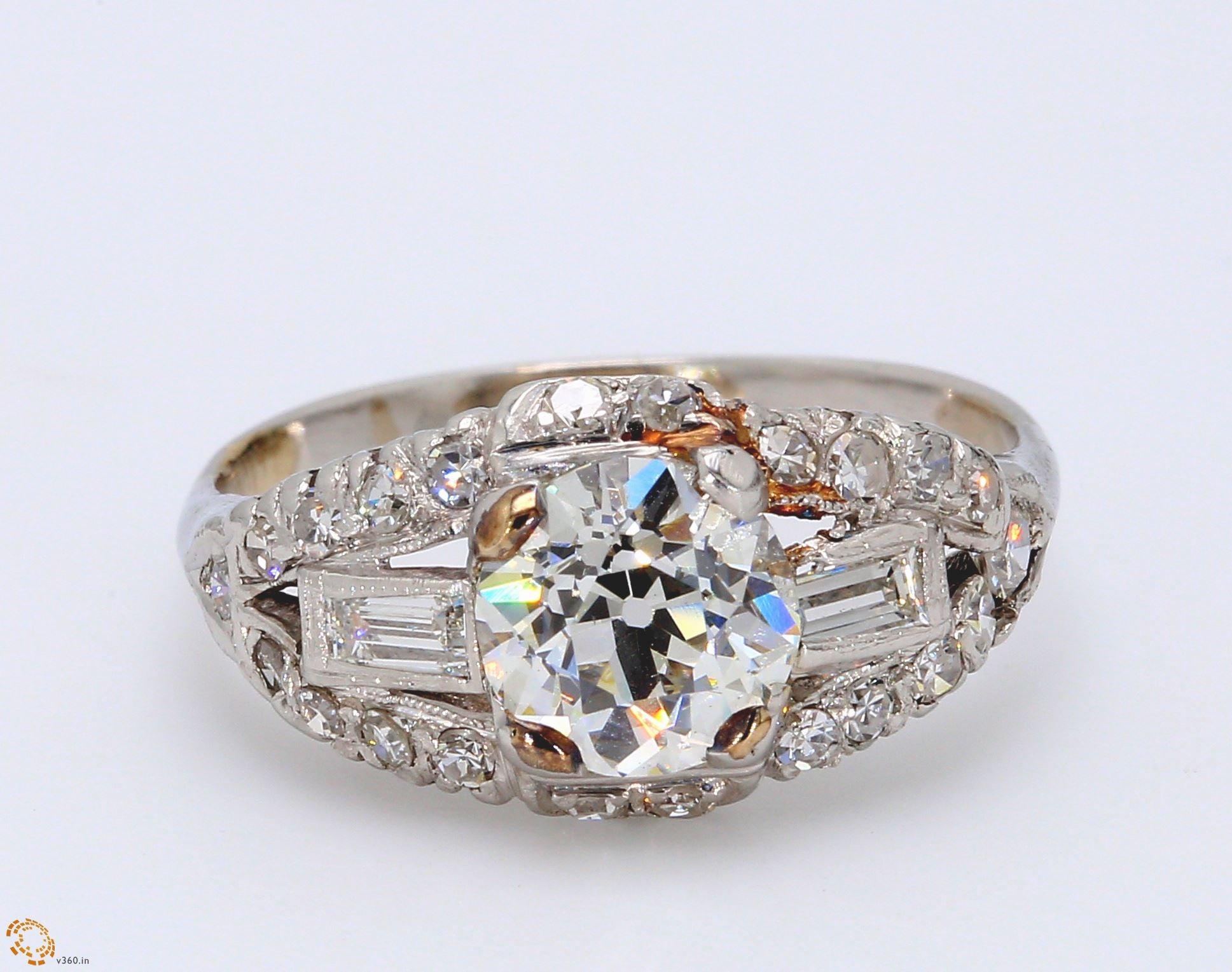 1.54 Carat Old European Cut Diamond 18 Karat White Gold Engagement Ring