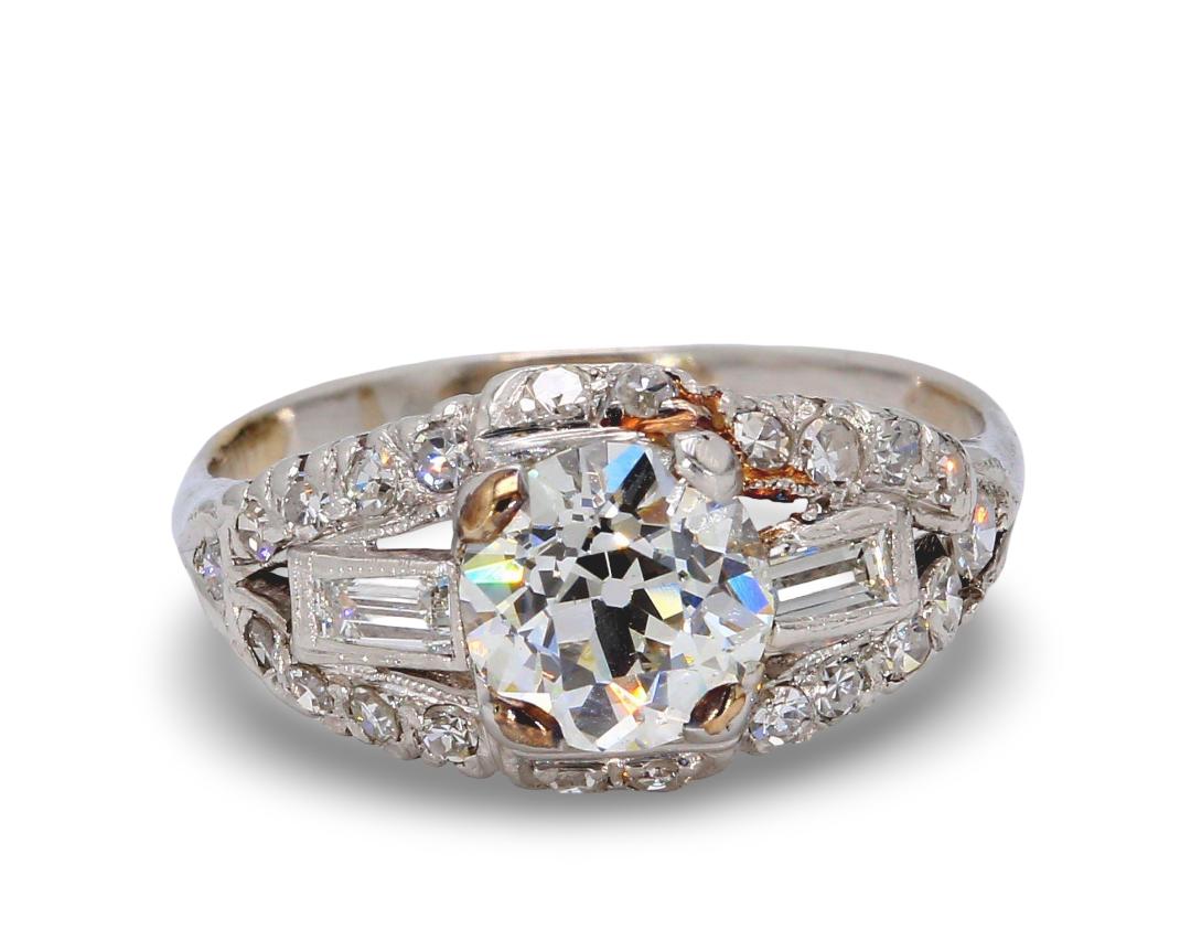 1.54 Carat Old European Cut Diamond 18 Karat White Gold Engagement Ring