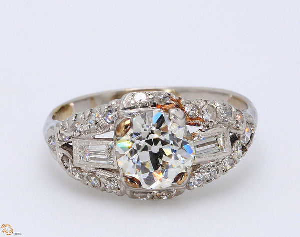 1.54 Carat Old European Cut Diamond 18 Karat White Gold Engagement Ring
