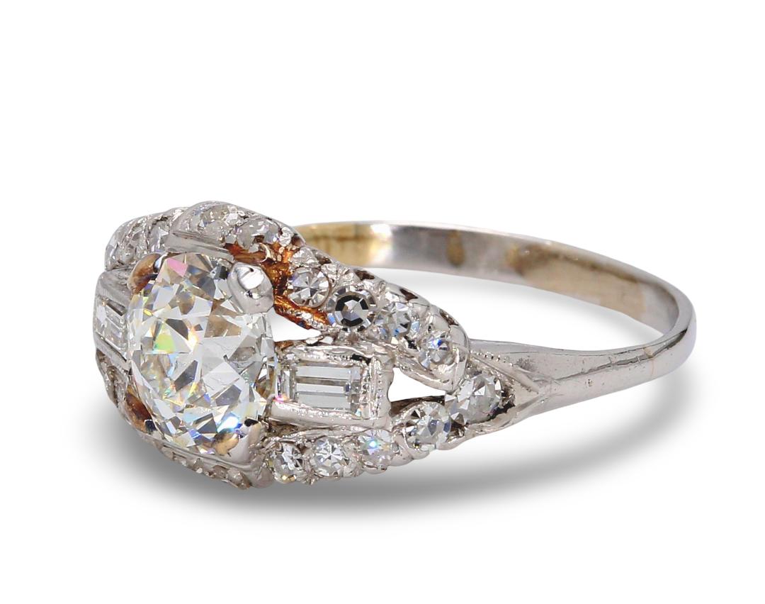 1.54 Carat Old European Cut Diamond 18 Karat White Gold Engagement Ring