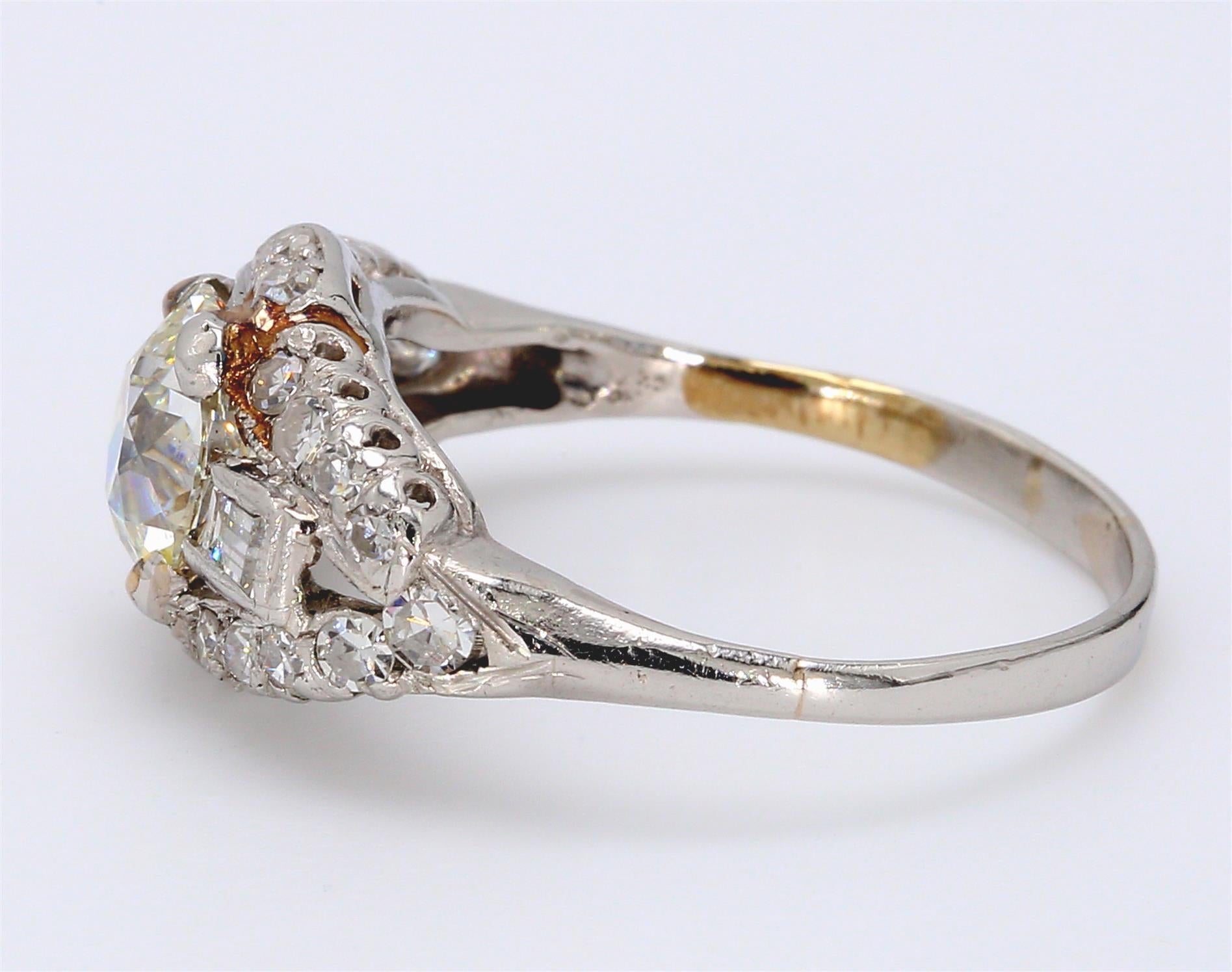 1.54 Carat Old European Cut Diamond 18 Karat White Gold Engagement Ring