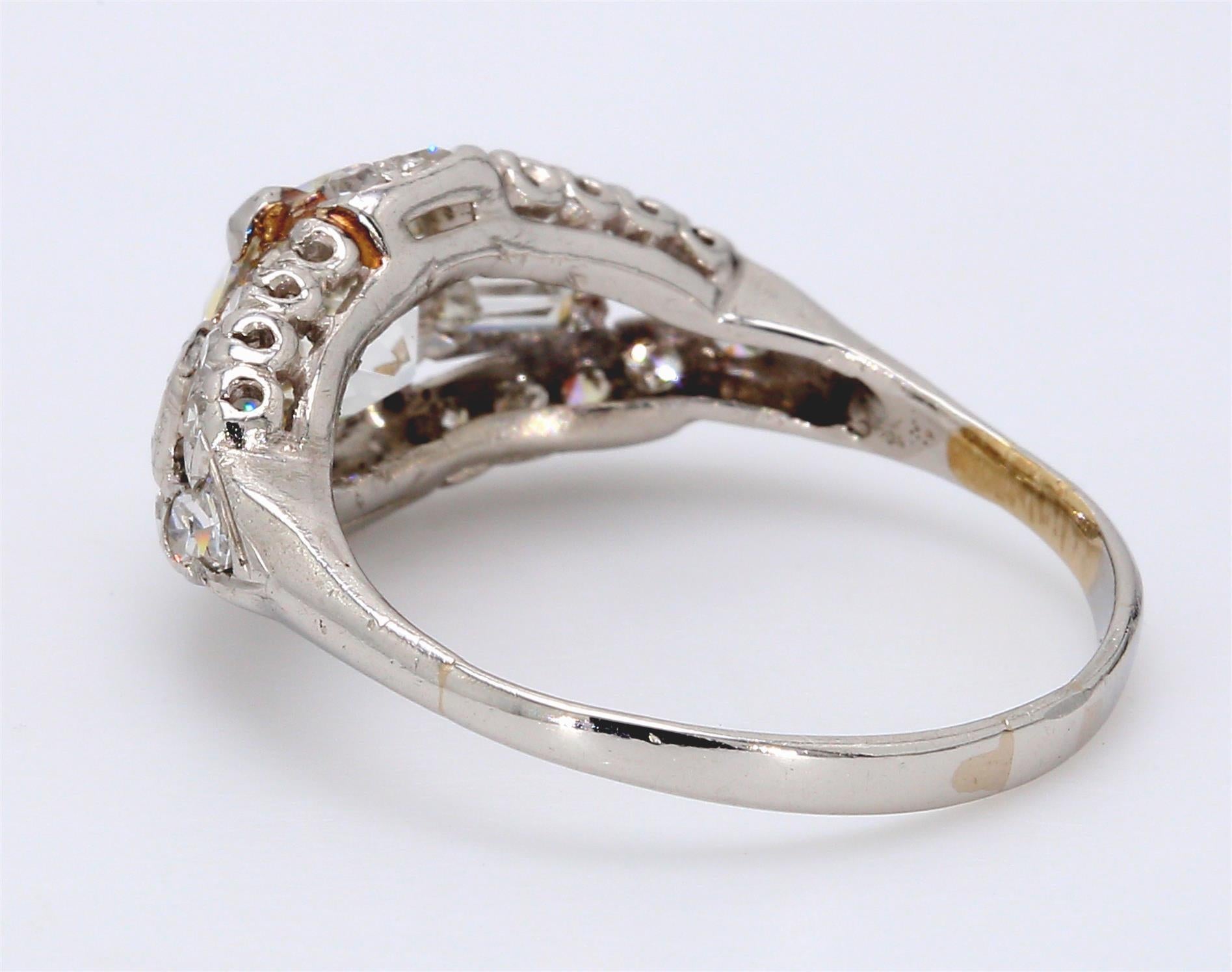 1.54 Carat Old European Cut Diamond 18 Karat White Gold Engagement Ring