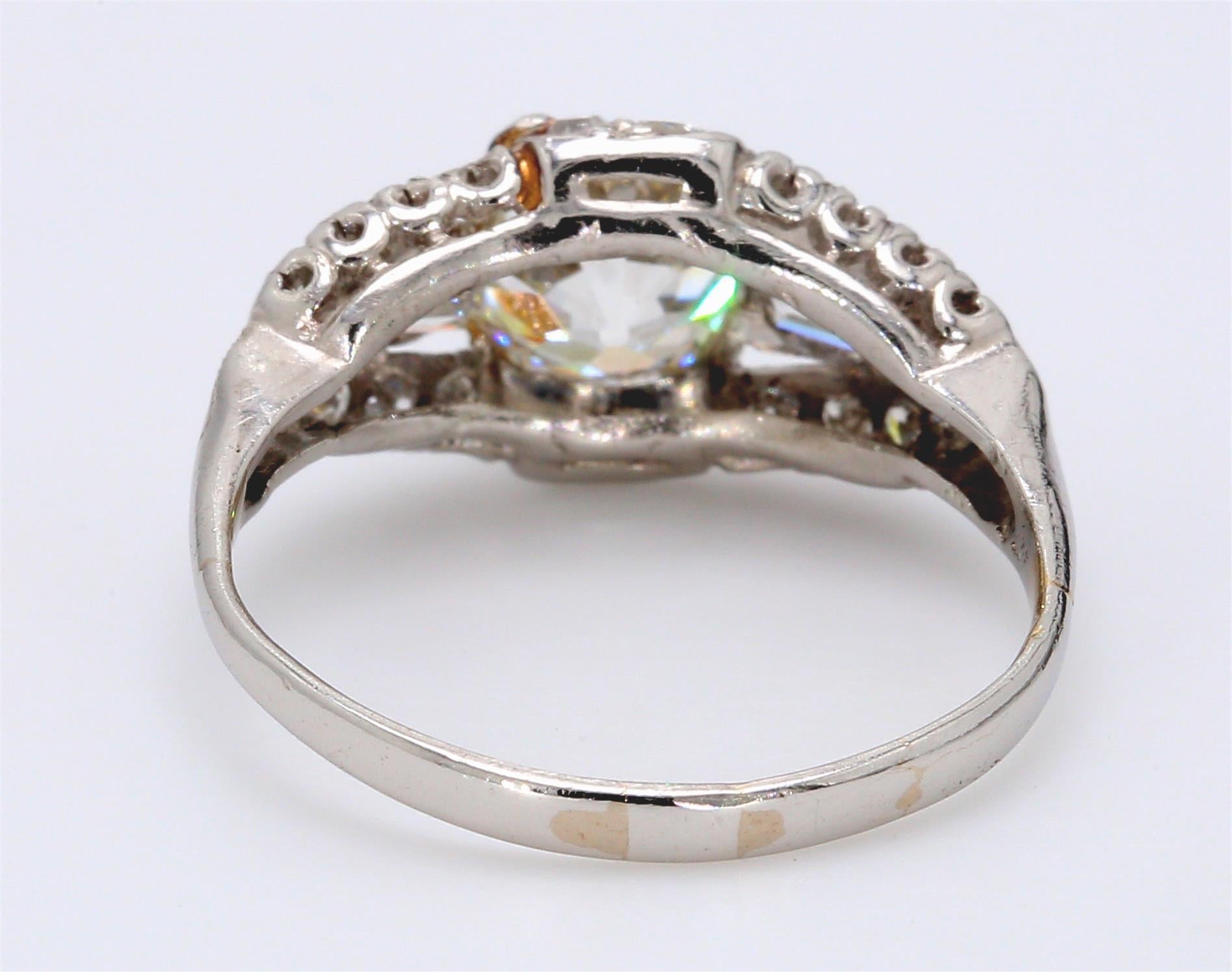1.54 Carat Old European Cut Diamond 18 Karat White Gold Engagement Ring