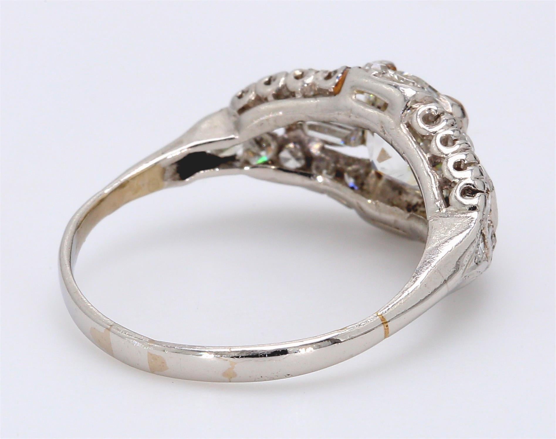 1.54 Carat Old European Cut Diamond 18 Karat White Gold Engagement Ring