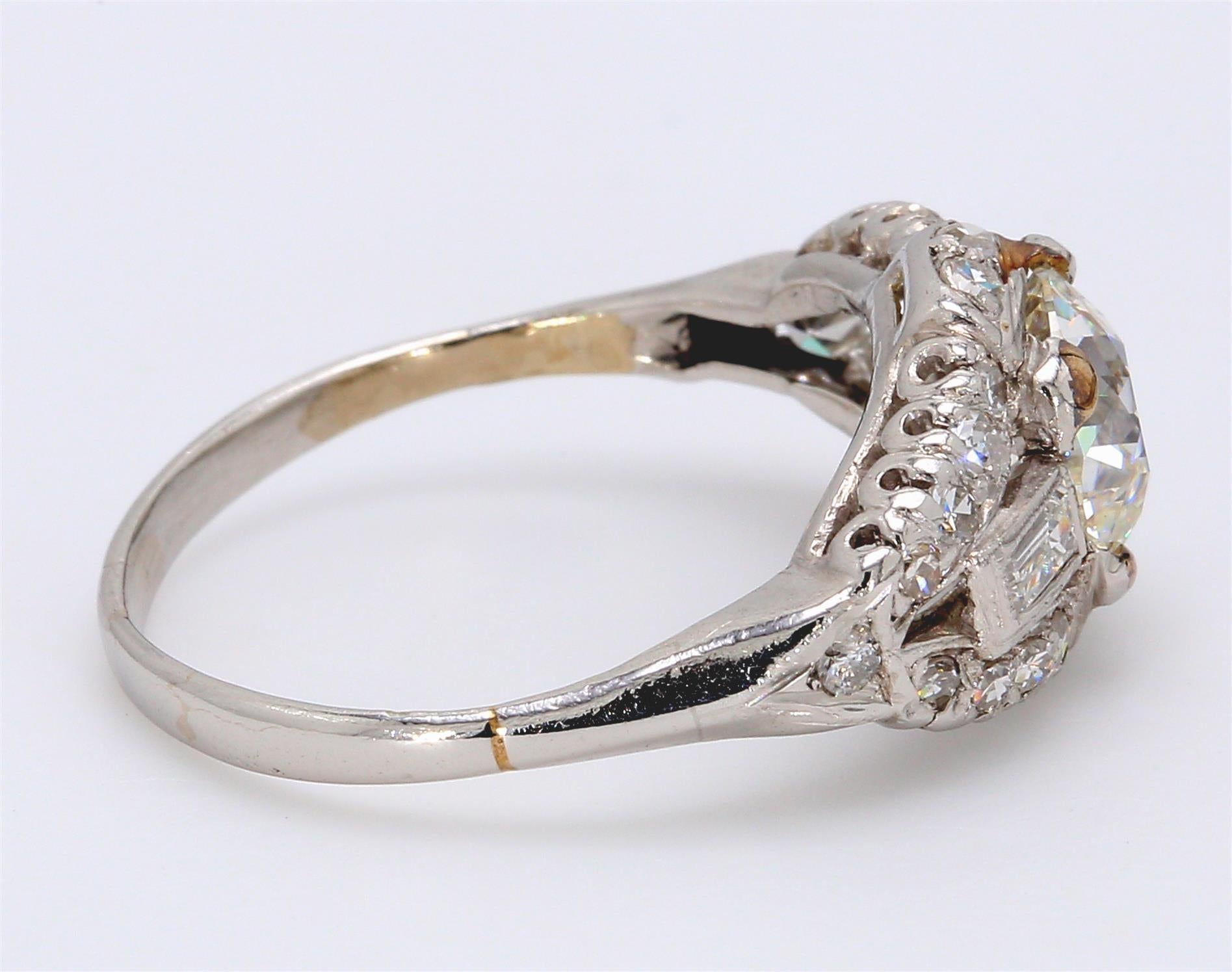 1.54 Carat Old European Cut Diamond 18 Karat White Gold Engagement Ring