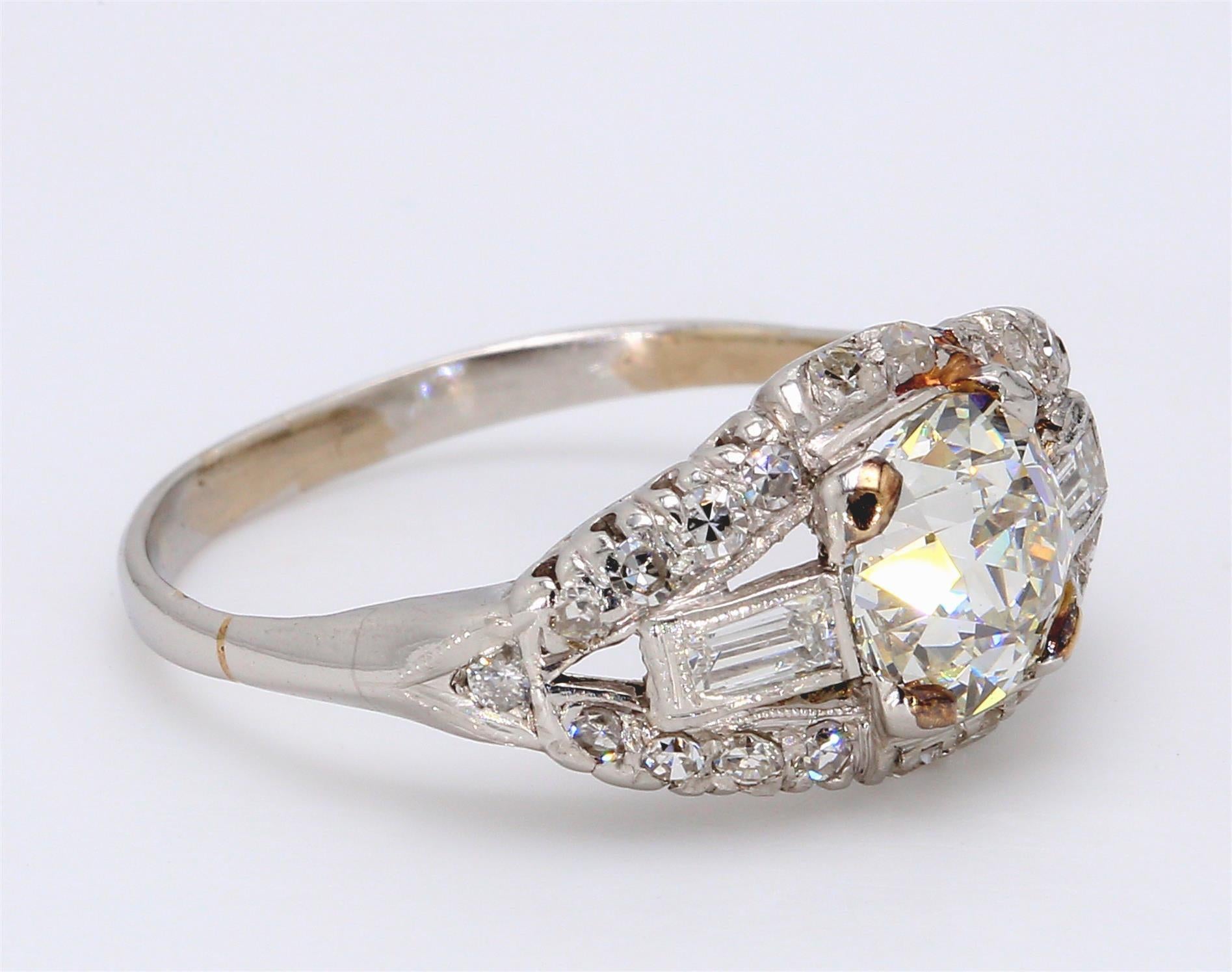 1.54 Carat Old European Cut Diamond 18 Karat White Gold Engagement Ring