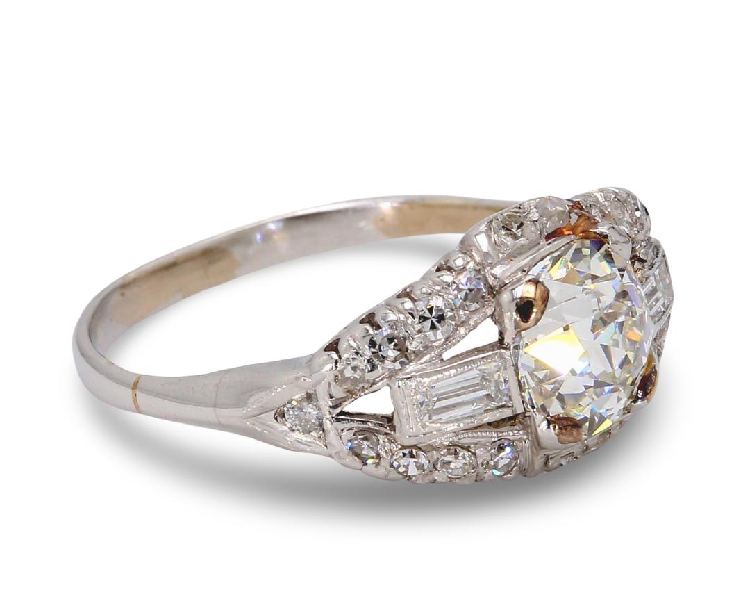 1.54 Carat Old European Cut Diamond 18 Karat White Gold Engagement Ring