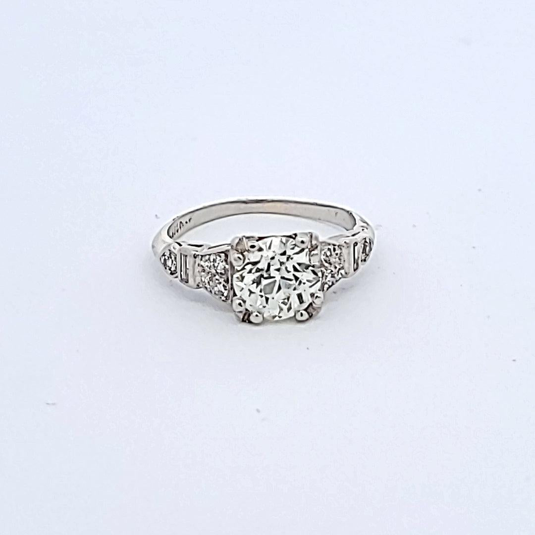 1.55 Carat Old European Cut M-VS2 Diamond Platinum Art Deco Ring