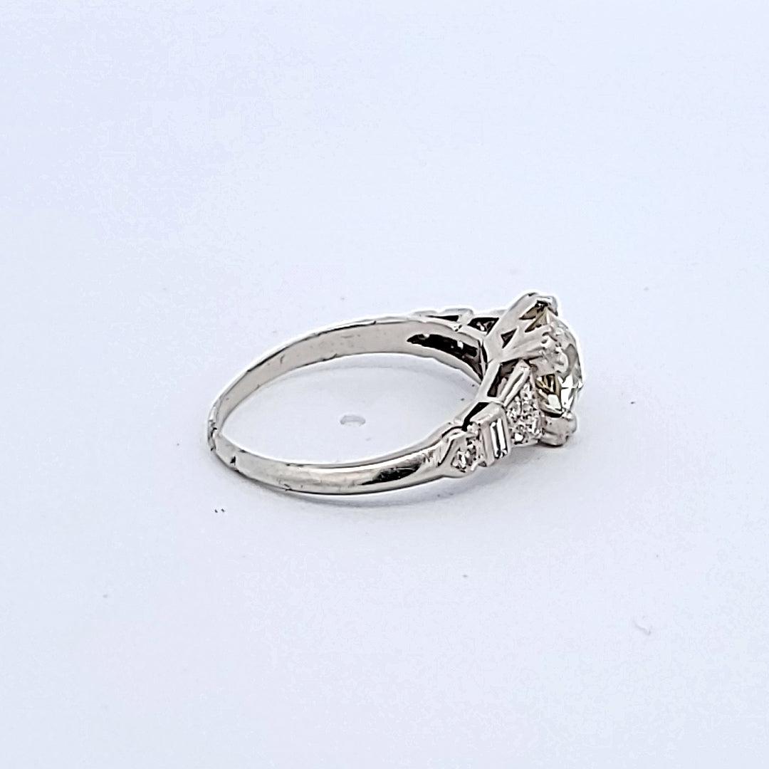 1.55 Carat Old European Cut M-VS2 Diamond Platinum Art Deco Ring