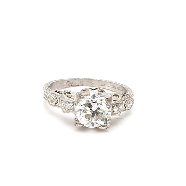 1.59 Carat Circular Brilliant and Old European Diamond Platinum Engagement Ring