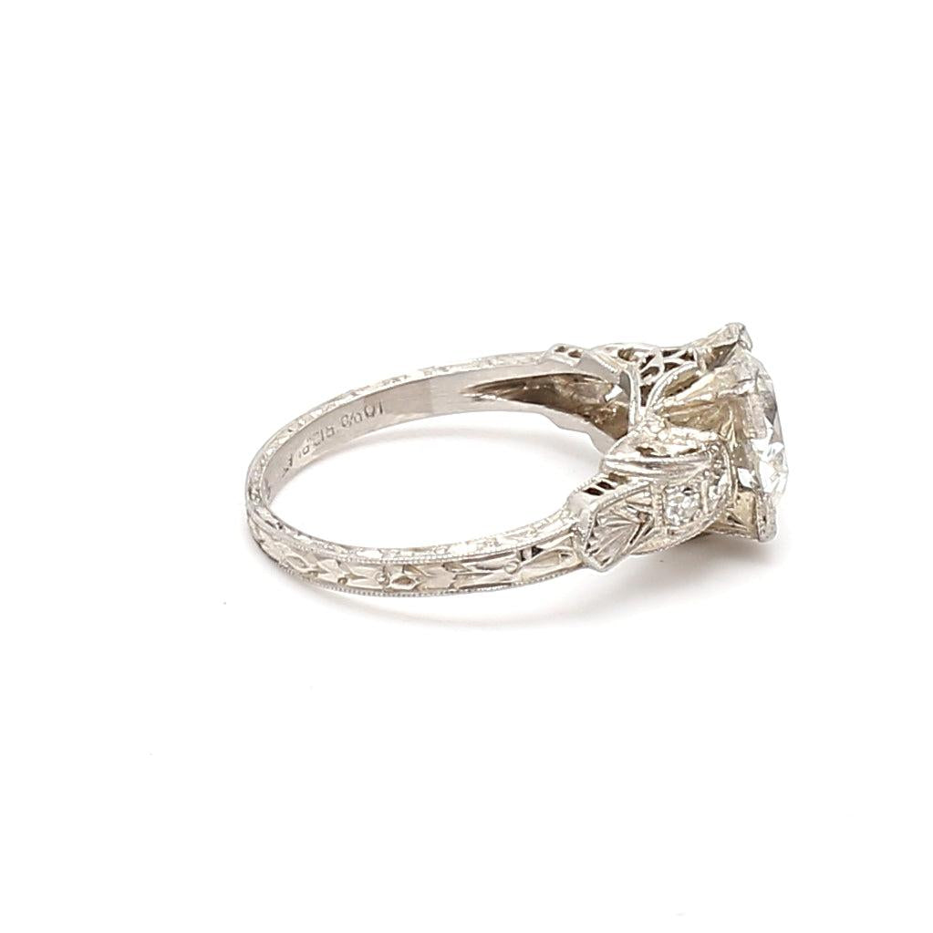 1.59 Carat Circular Brilliant and Old European Diamond Platinum Engagement Ring
