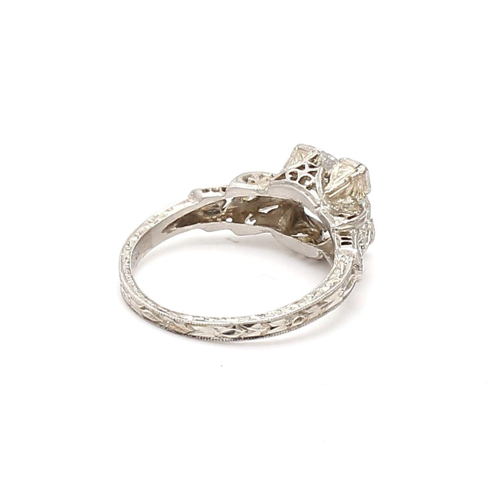 1.59 Carat Circular Brilliant and Old European Diamond Platinum Engagement Ring