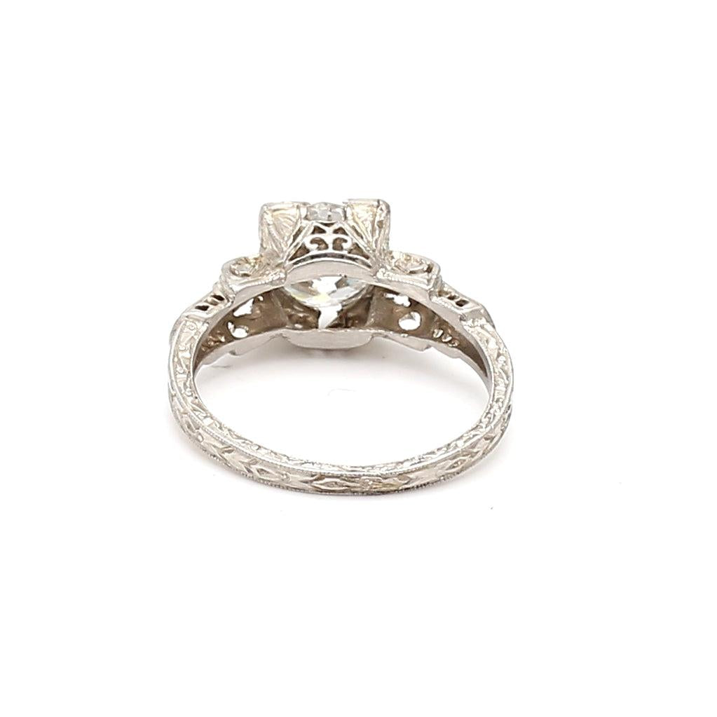 1.59 Carat Circular Brilliant and Old European Diamond Platinum Engagement Ring