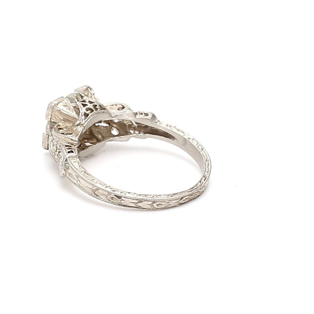 1.59 Carat Circular Brilliant and Old European Diamond Platinum Engagement Ring