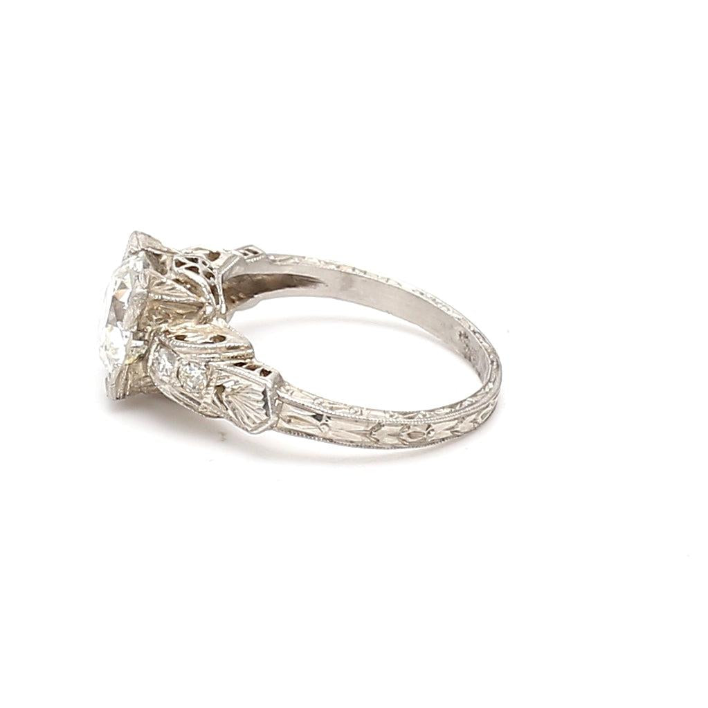1.59 Carat Circular Brilliant and Old European Diamond Platinum Engagement Ring