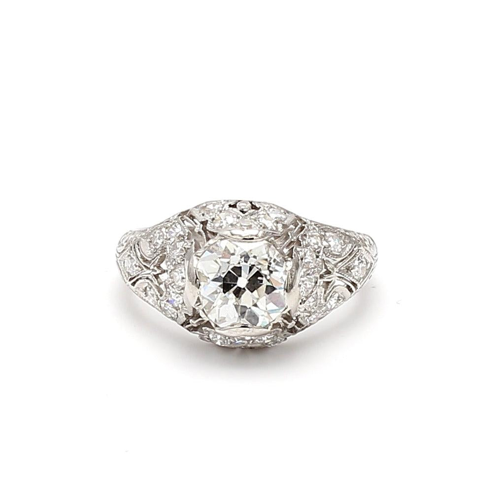 1.66 Carat Old Miner Cut I I1 and Old European Cut L SI2 Diamond Platinum Art De